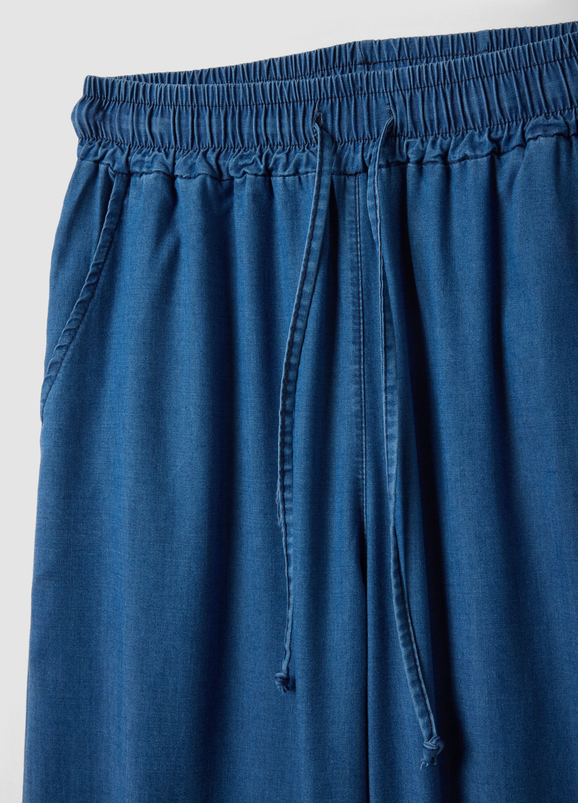 Blue wide-leg pure lyocell trousers, regular fit