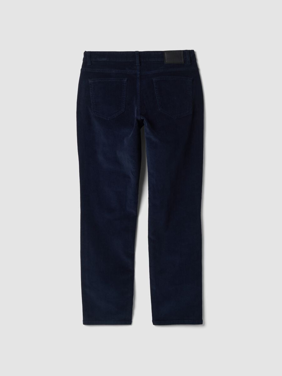 Pantaloni blu in cotone elasticizzato a coste regular fit_2