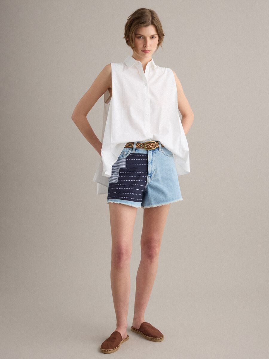 Short vaquero azul claro de puro algod&oacute;n con detalles patchwork_0