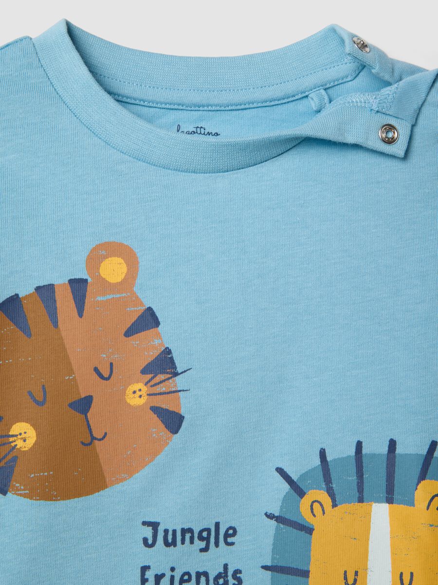 Light blue pure cotton baby pyjamas, regular fit, with animal print_2