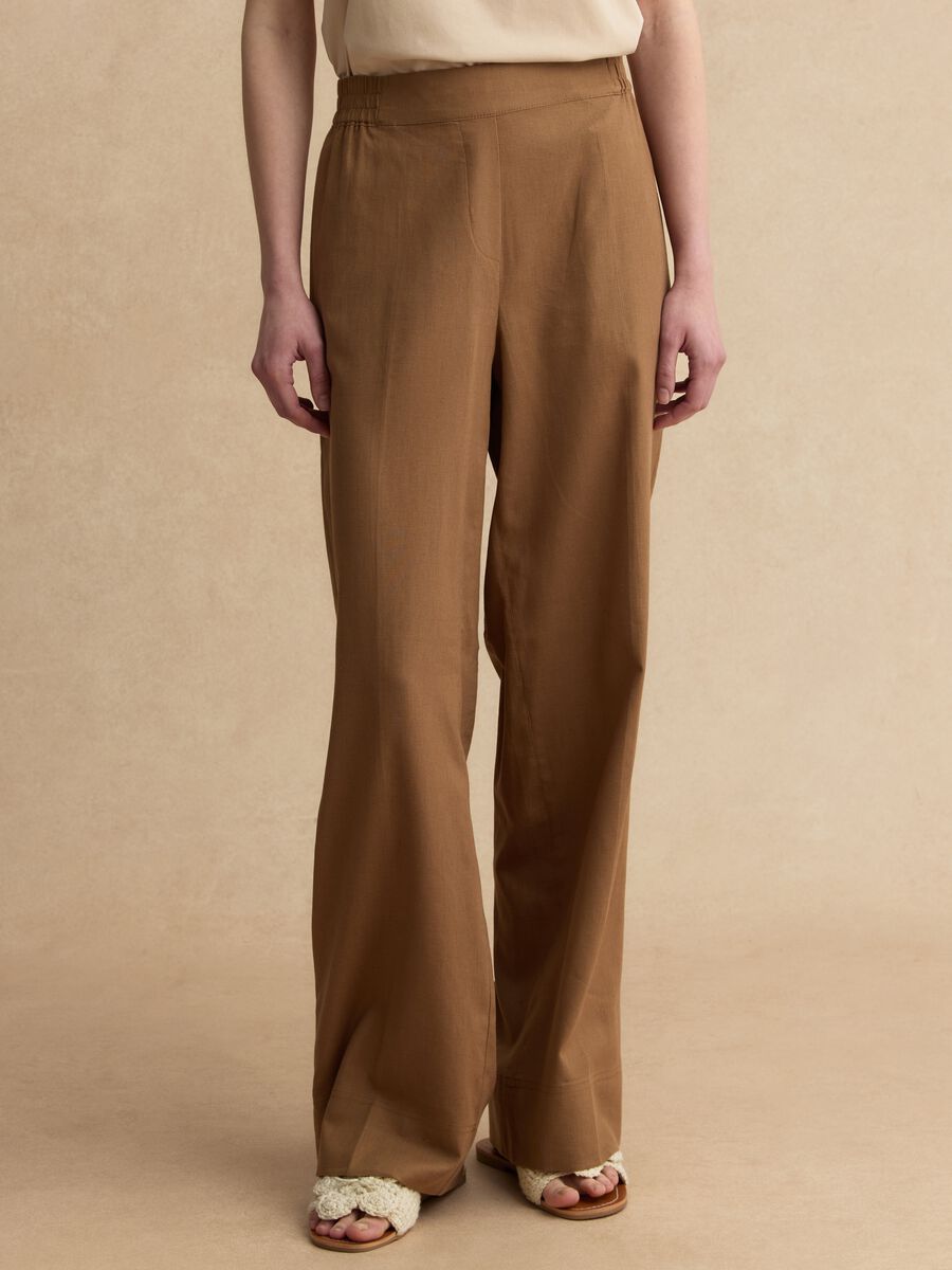 Braune Wide-Leg-Hose aus Leinenmischung_1