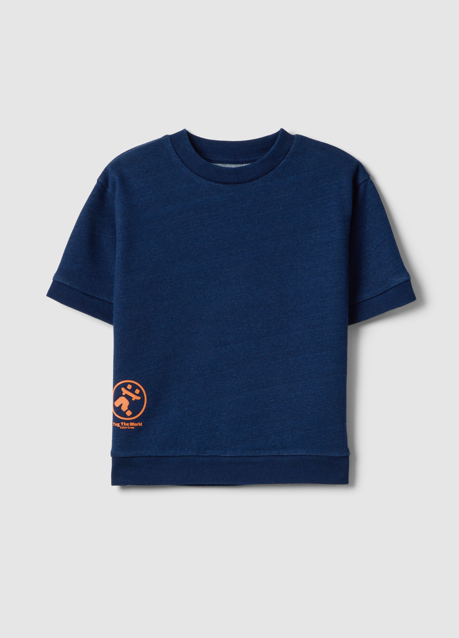 Kids' Oversized Fit Blue Cotton Blend T-shirt