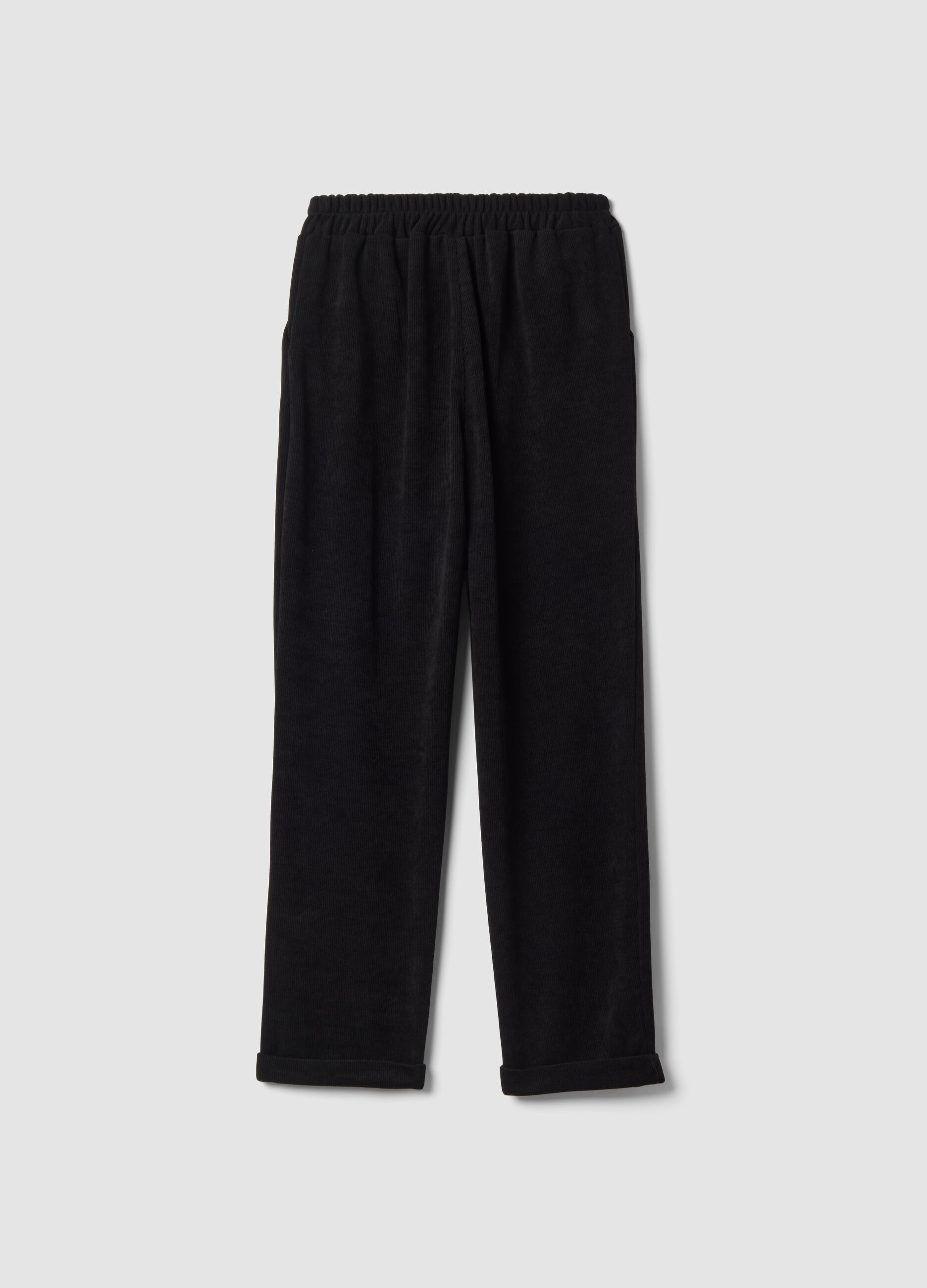 Schwarze Ripp-Hose aus Stretchmaterial, Regular Fit