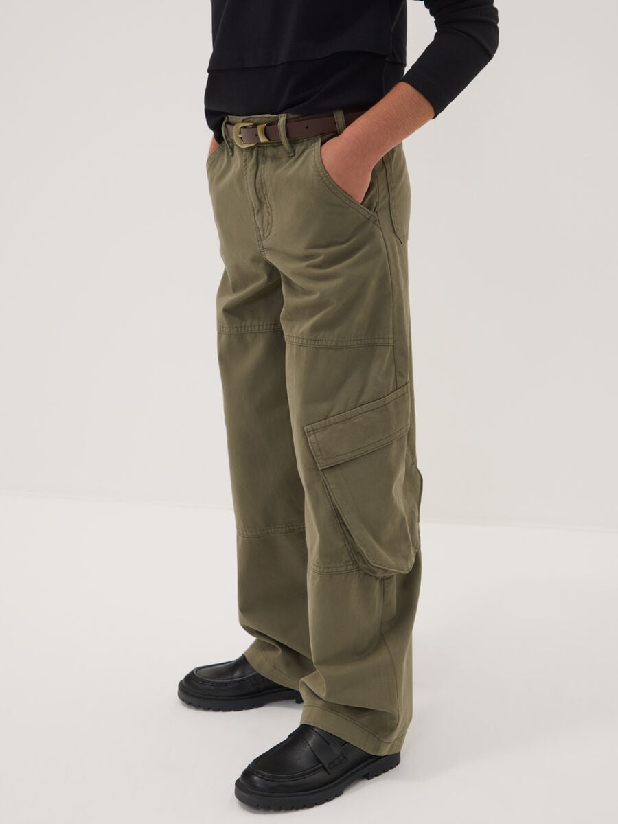 Girls&rsquo; green pure cotton straight-fit cargo trousers_1