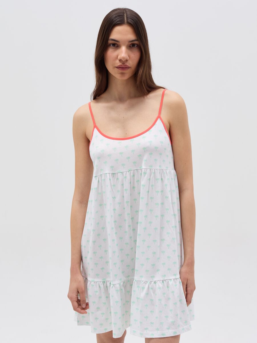 Nightdress with flounce and palms print_0