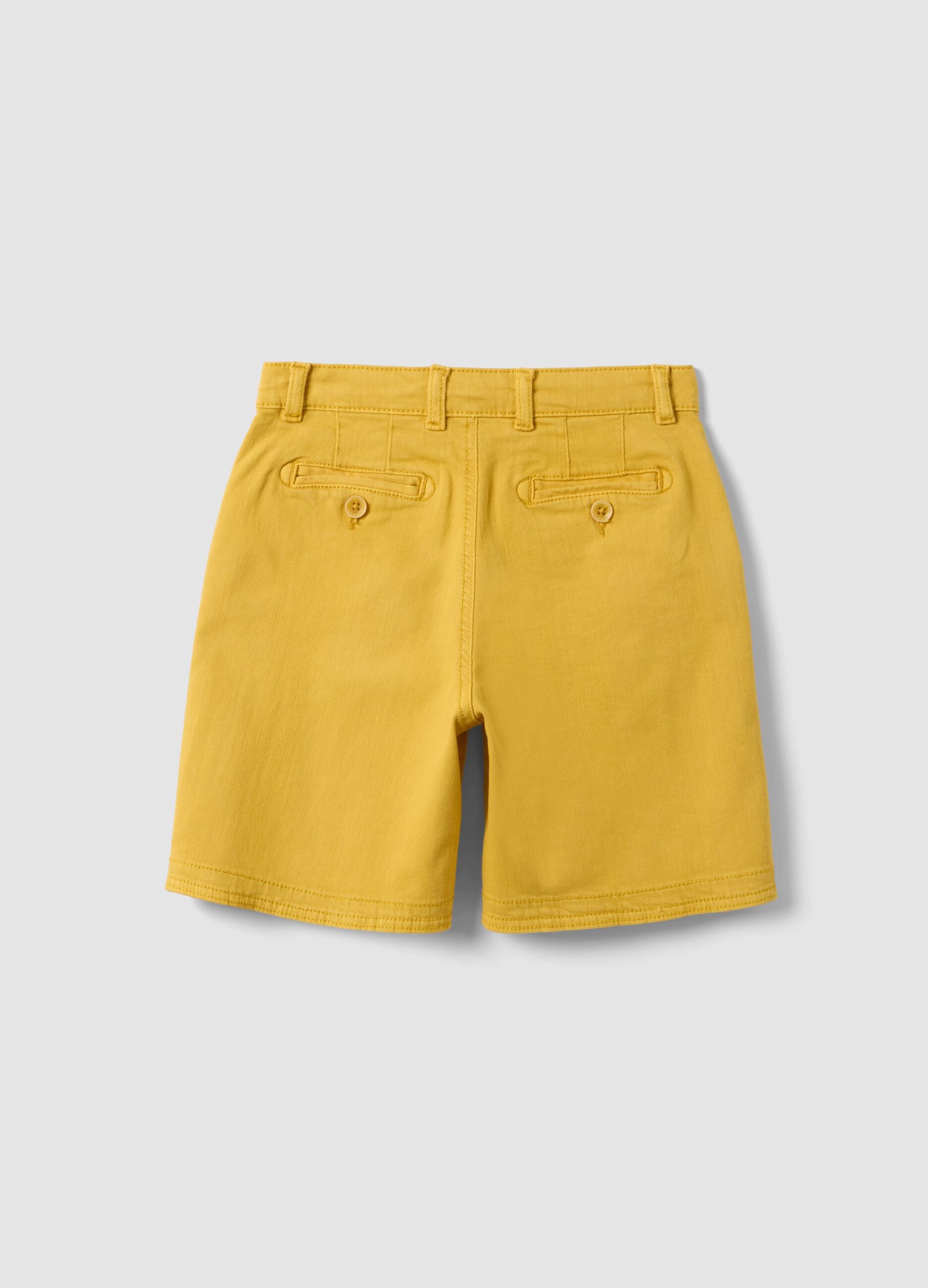 Boys' yellow cargo baggy shorts in stretch cotton