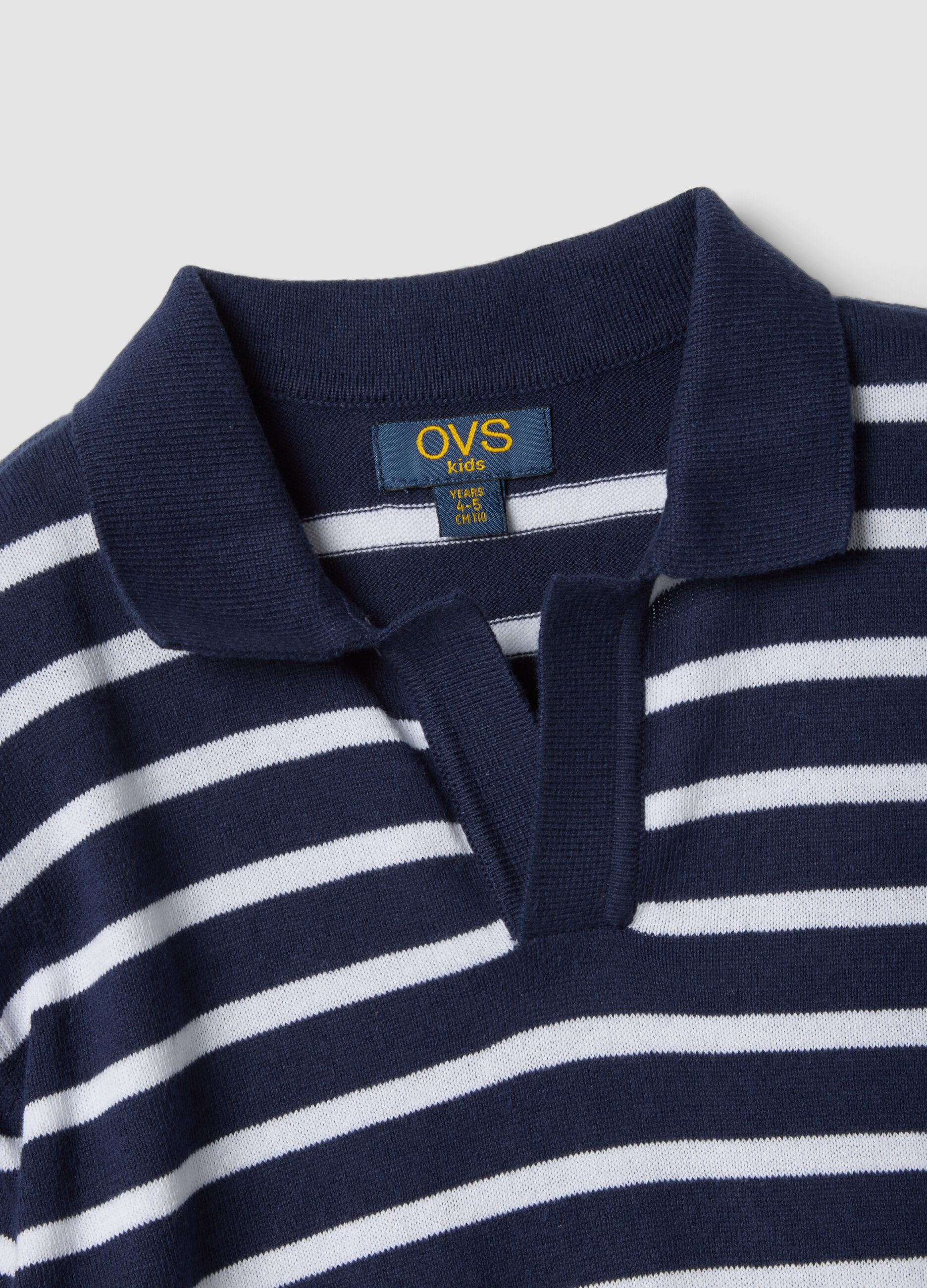 Blue striped pure cotton polo shirt