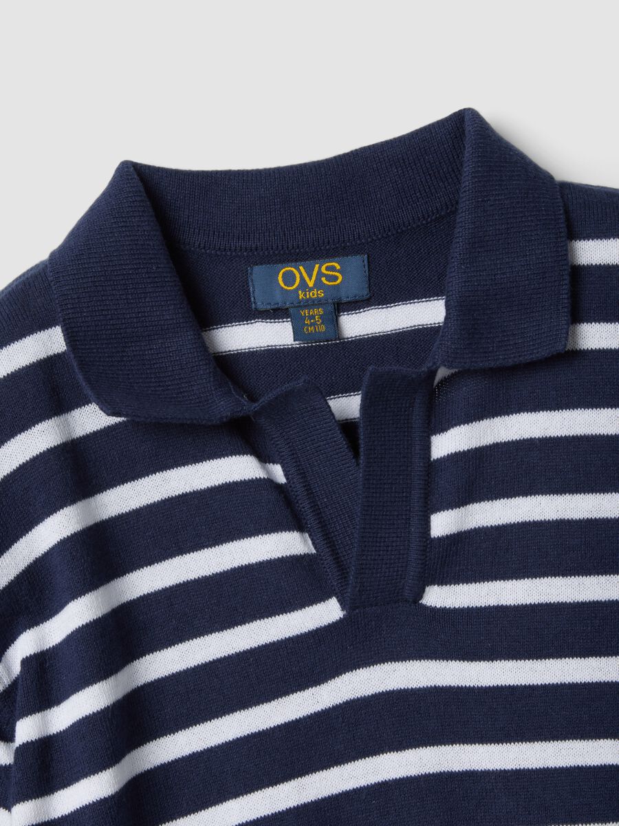 Blue striped pure cotton polo shirt_2