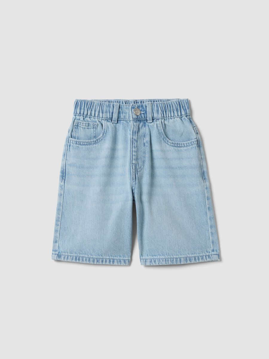 Light blue cotton-blend denim shorts for boys, regular fit_0