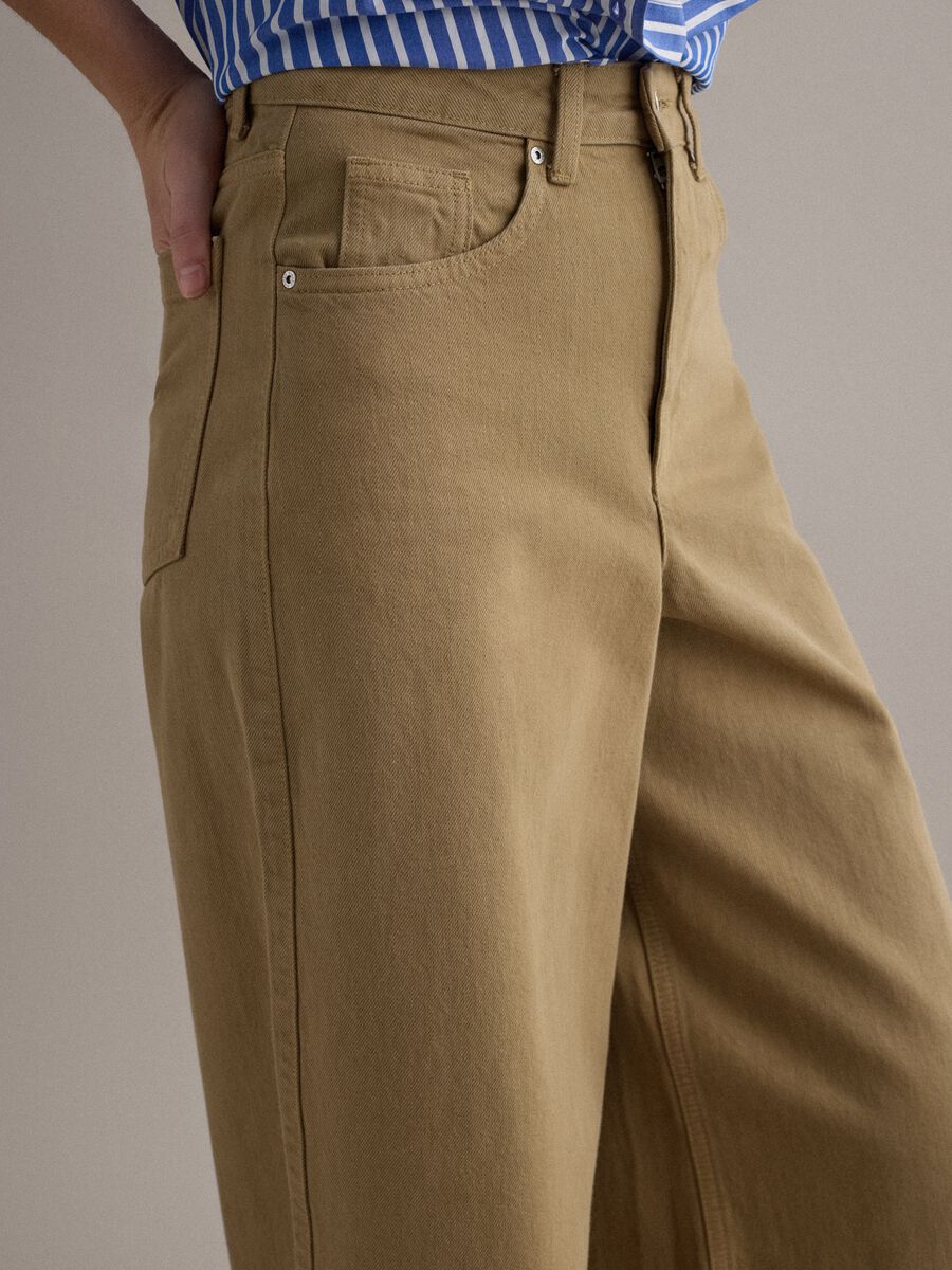 Beige wide-leg denim cotton jeans_3