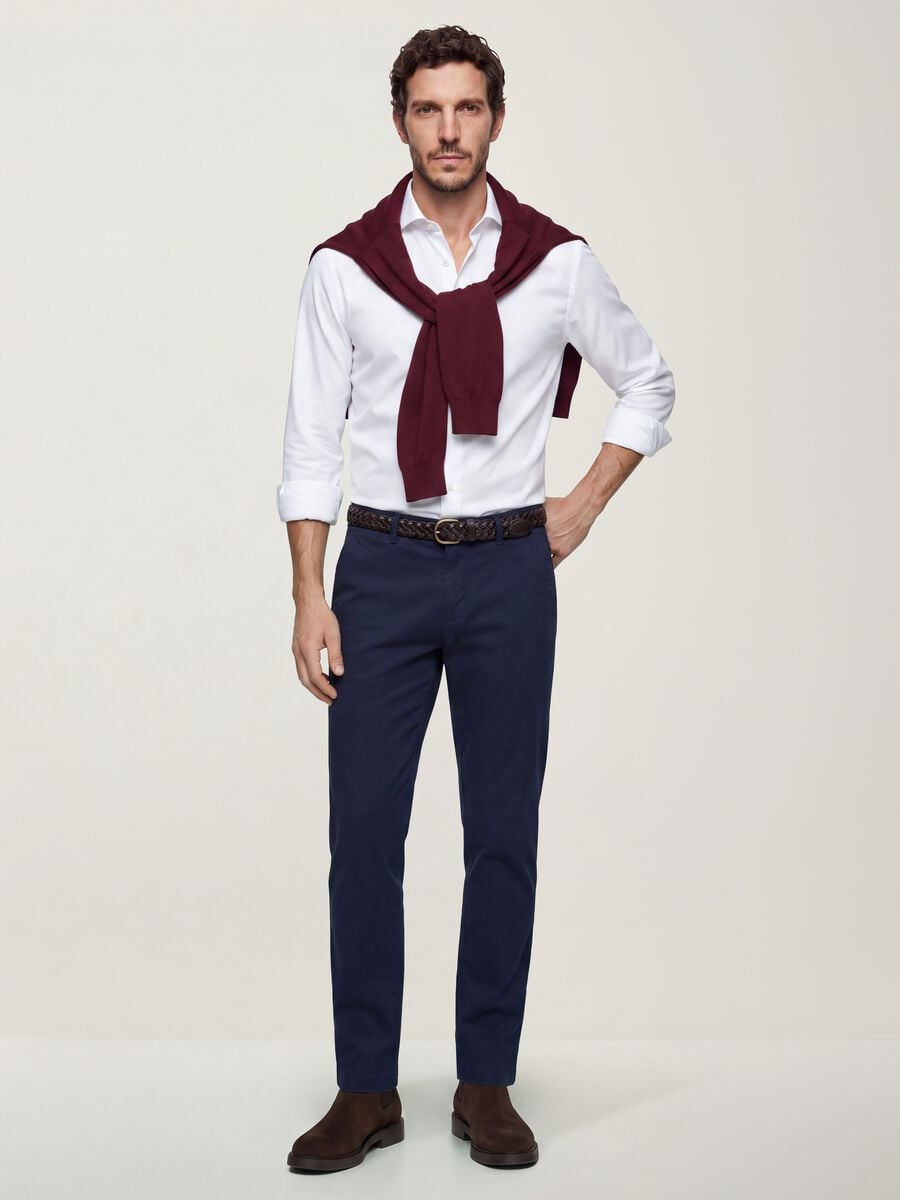 Blue slim-fit chino trousers in lyocell and stretch cotton_0