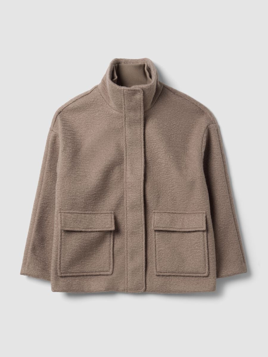 Beige regular-fit jacket with high neck and patch pockets_4