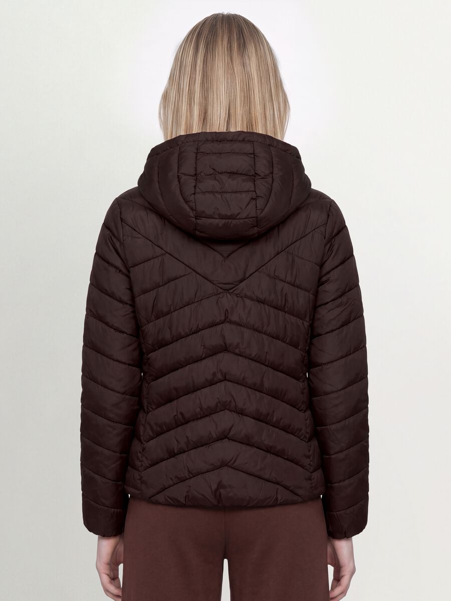 Brown Ultralight Quilted Jacket with Hood and Zip_3