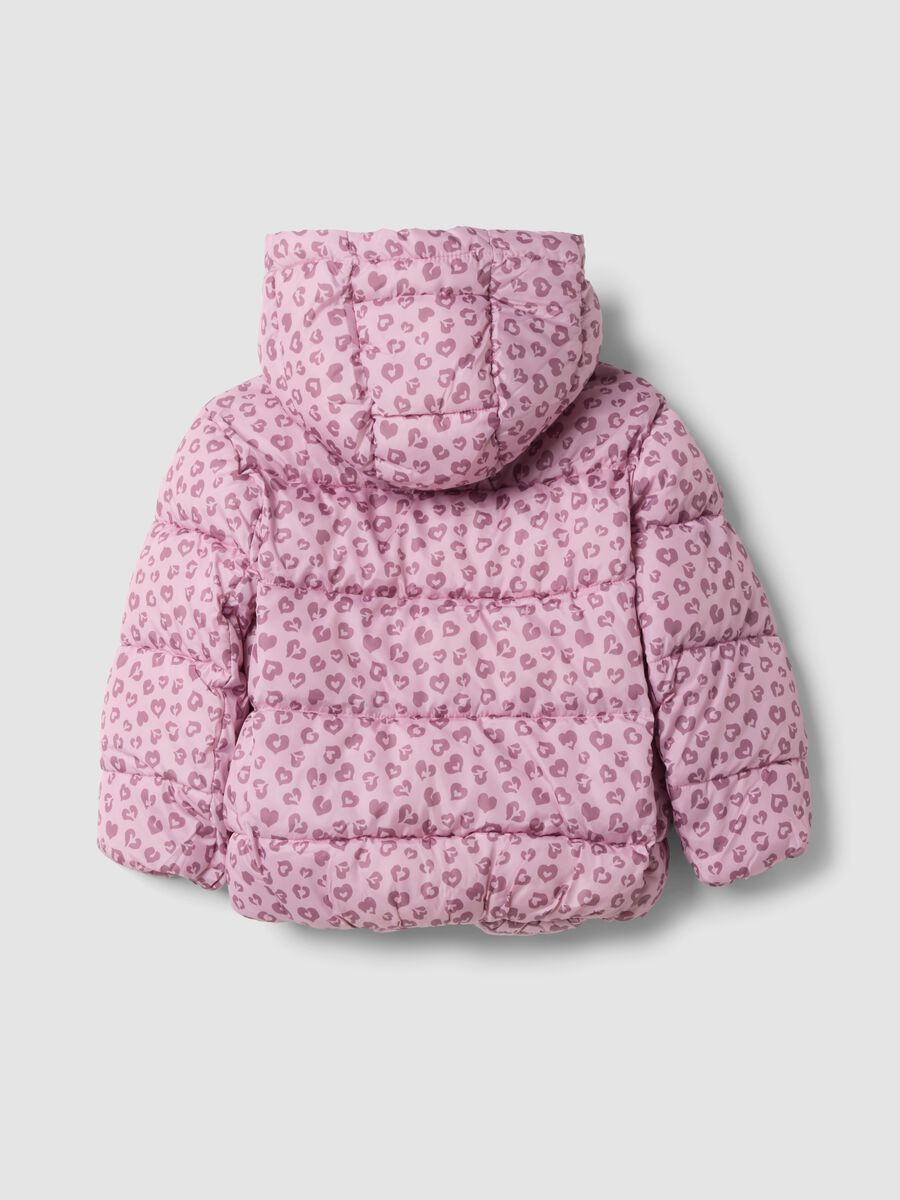 Pink hooded jacket with heart print, regular fit_1