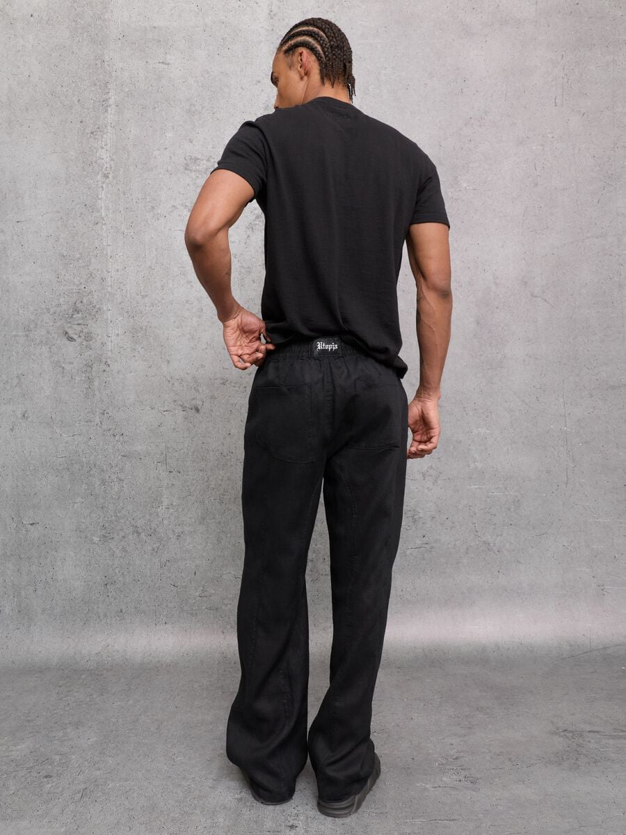 100% Linen Wide-Leg Trousers Black_3