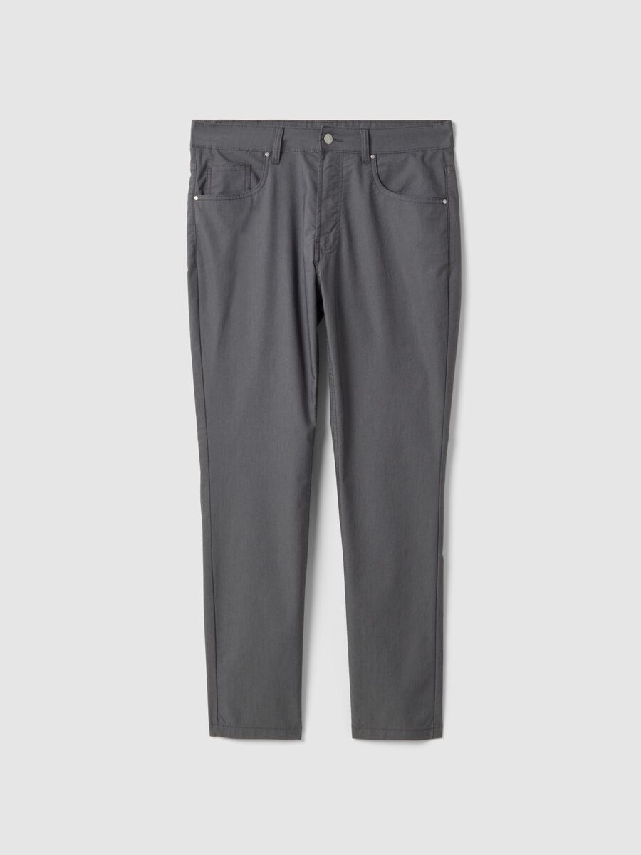 Grey stretch cotton blend slim fit chino trousers_0