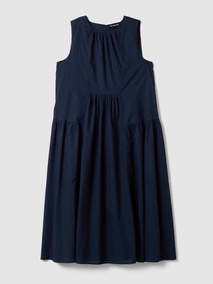 Vestido midi azul de puro algod&oacute;n, corte regular con frunces_4