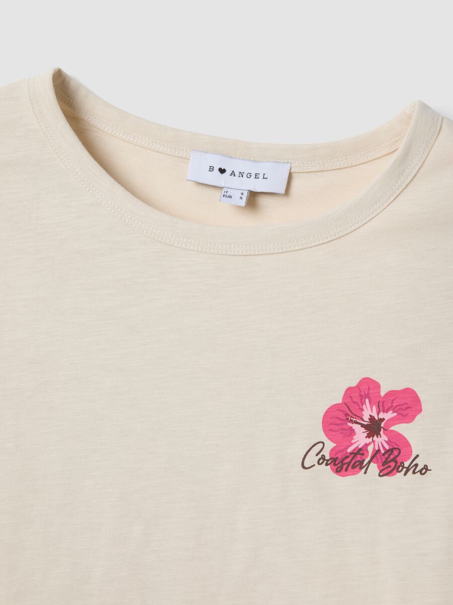 Beiges T-Shirt aus reiner Baumwolle im Relaxed Fit mit Blumenprint_5