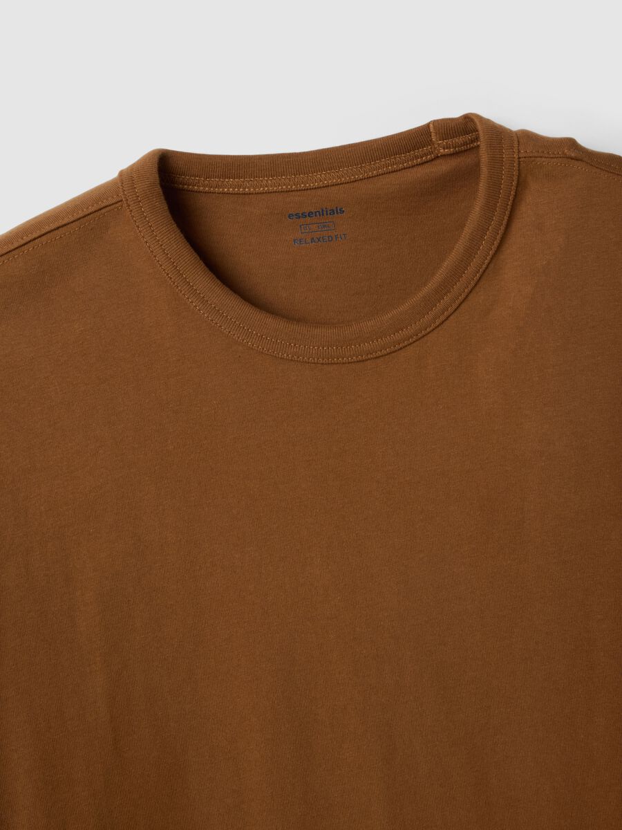 Relaxed fit brown cotton crew neck t-shirt_5