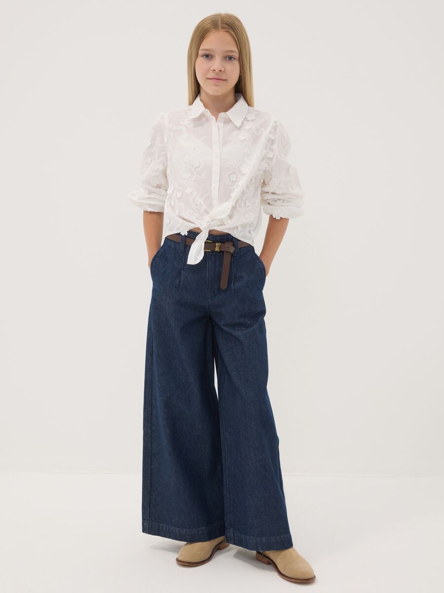 Blue wide-leg jeans in pure cotton_1