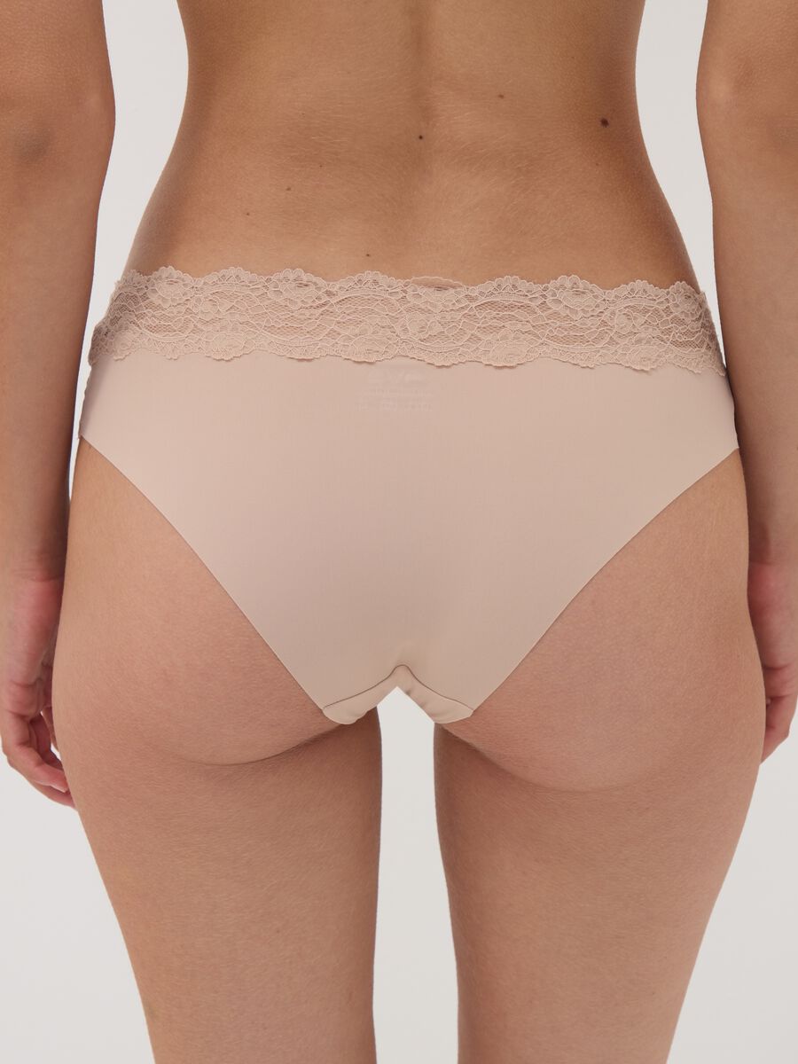 Beige stretch microfibre briefs with lace_2
