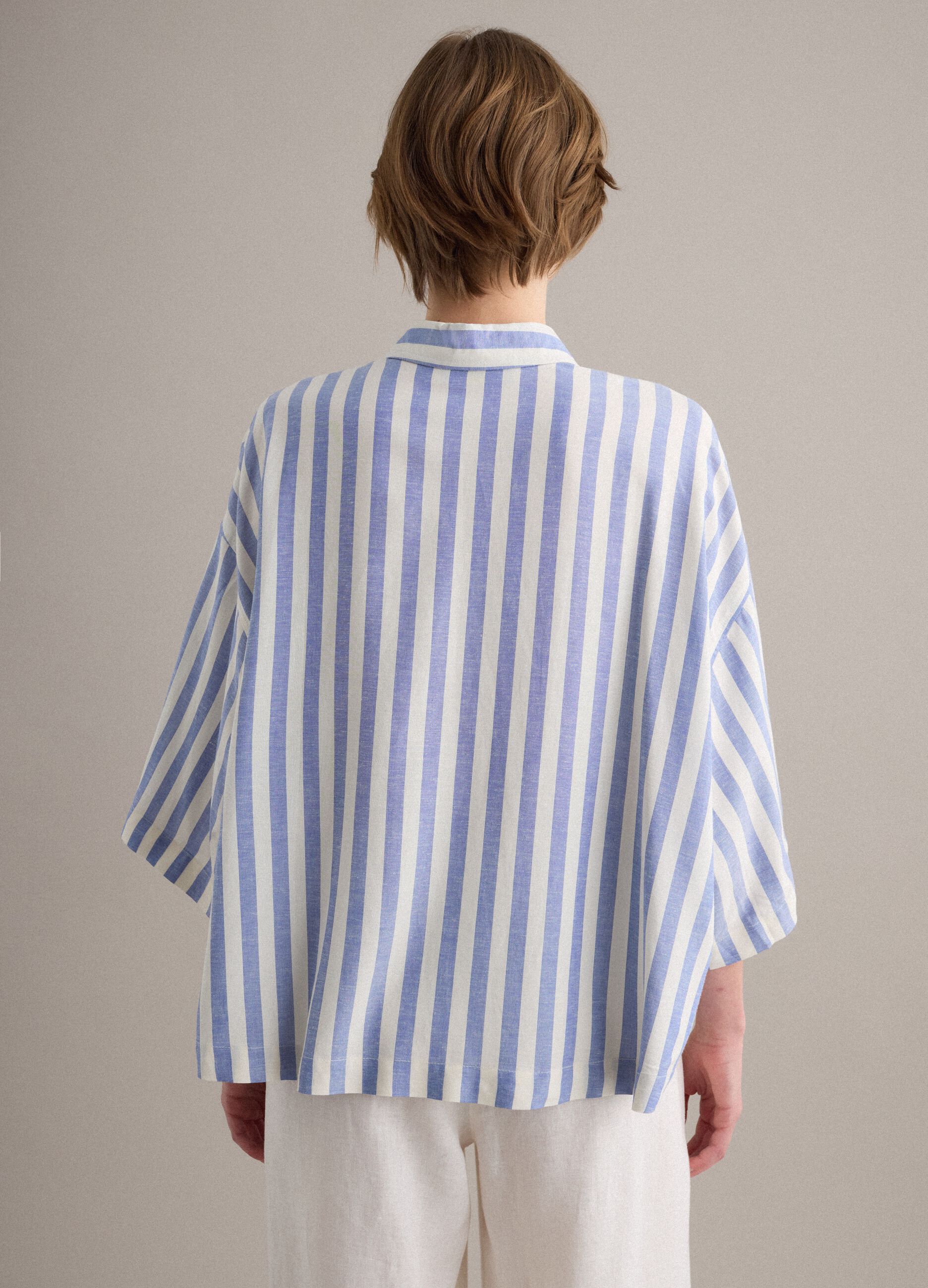 Multicolour striped viscose and linen-blend oversized shirt