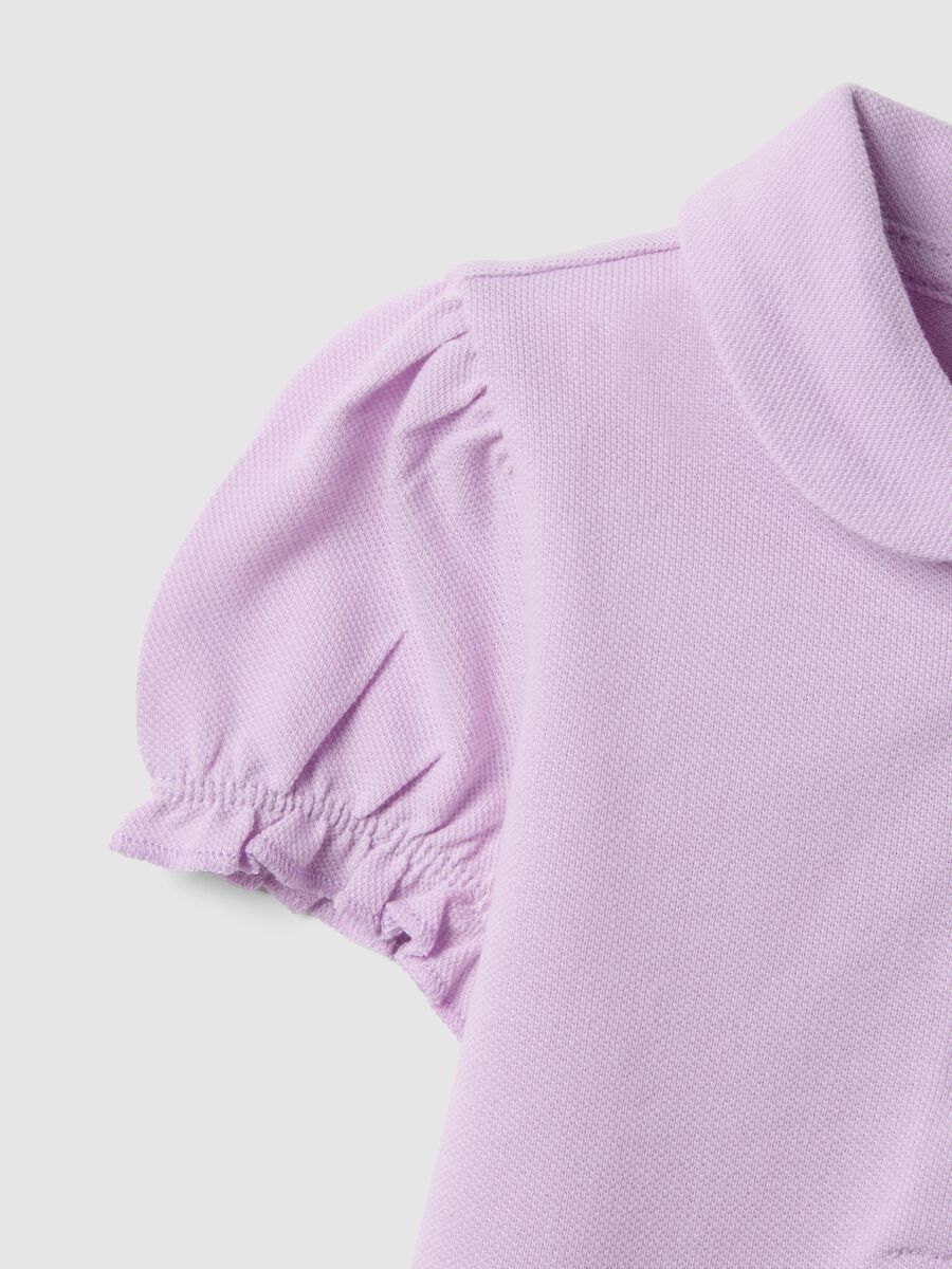 Girls' regular fit violet pure cotton polo with gathered sleeves_2