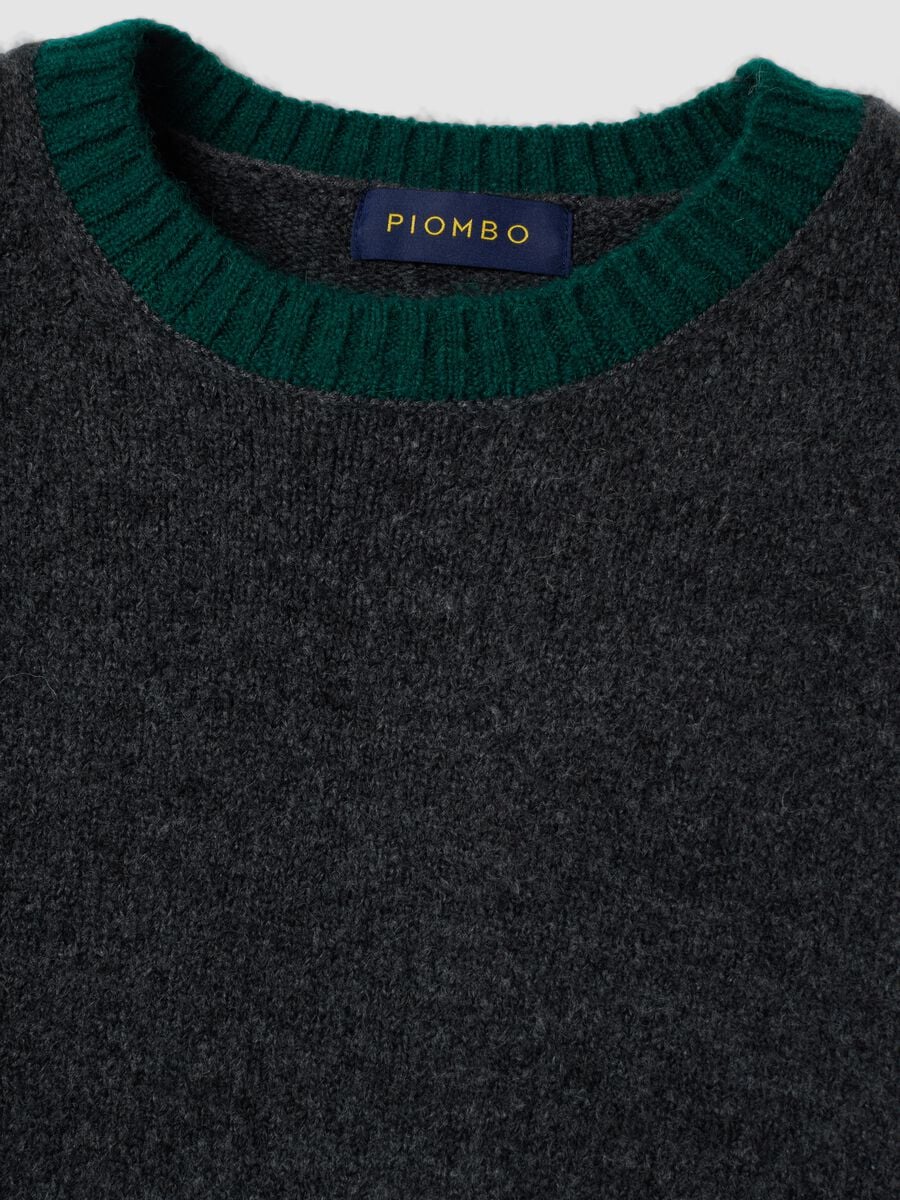 Dark grey crew-neck jumper in stretch wool and alpaca, regular fit_1