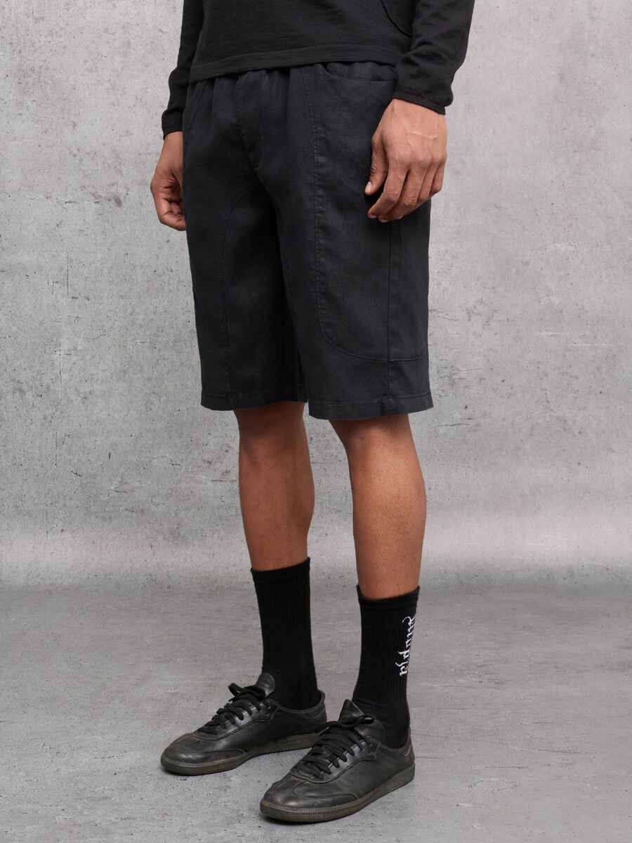 100% Linen Shorts Black_1
