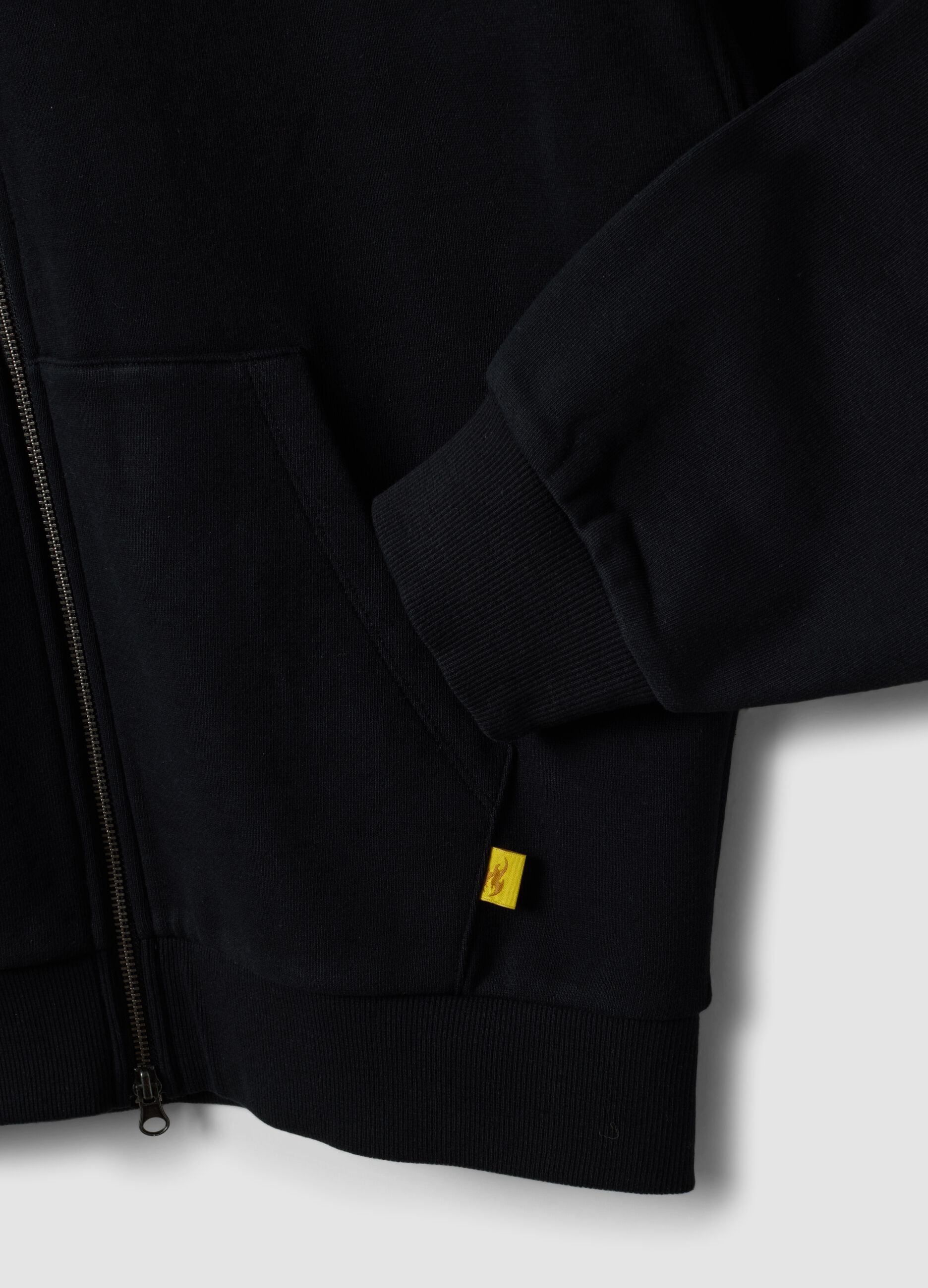 Black cropped pure cotton hoodie with oversized fit