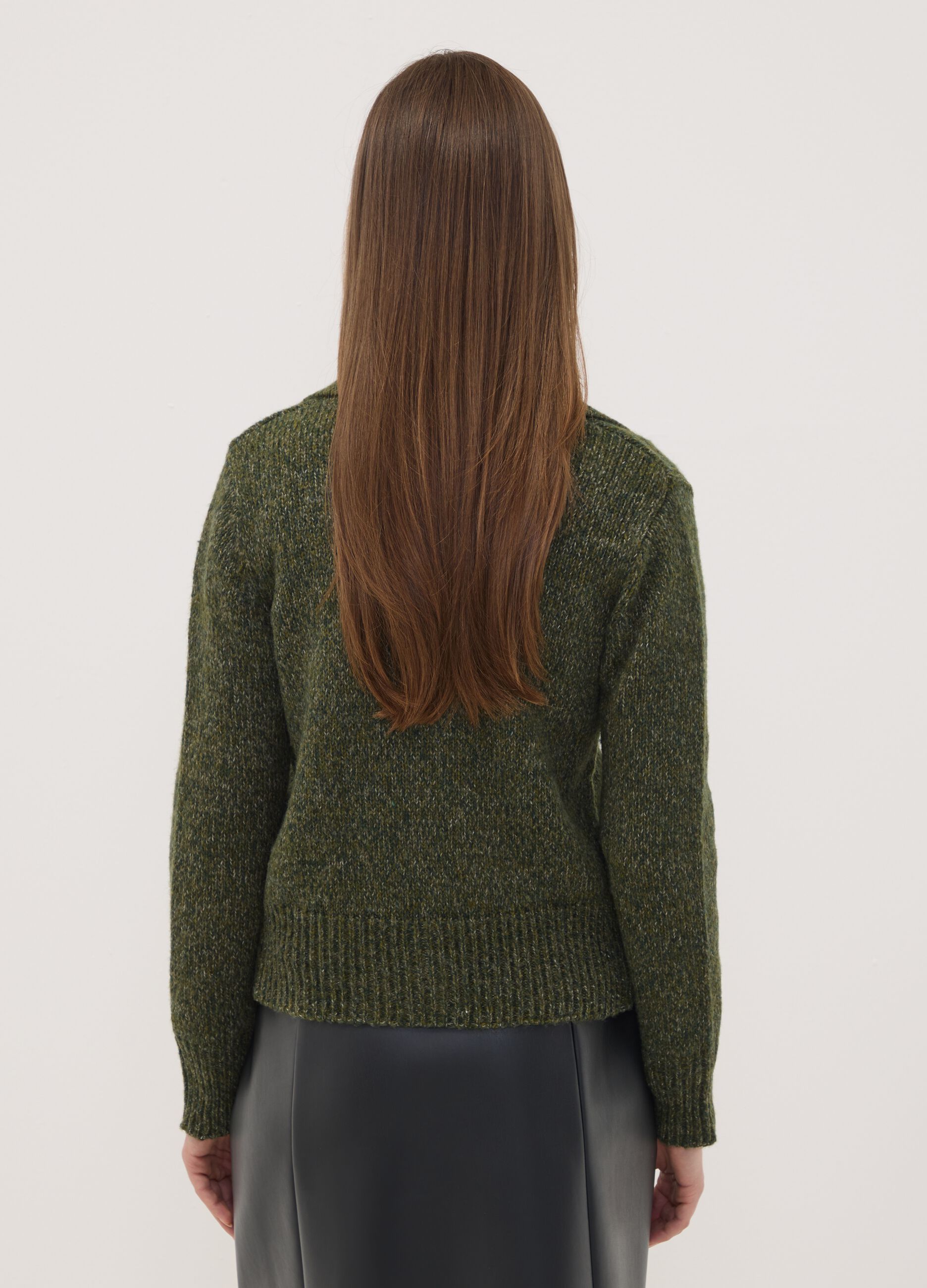 Cardigan verde in misto lana con colletto polo