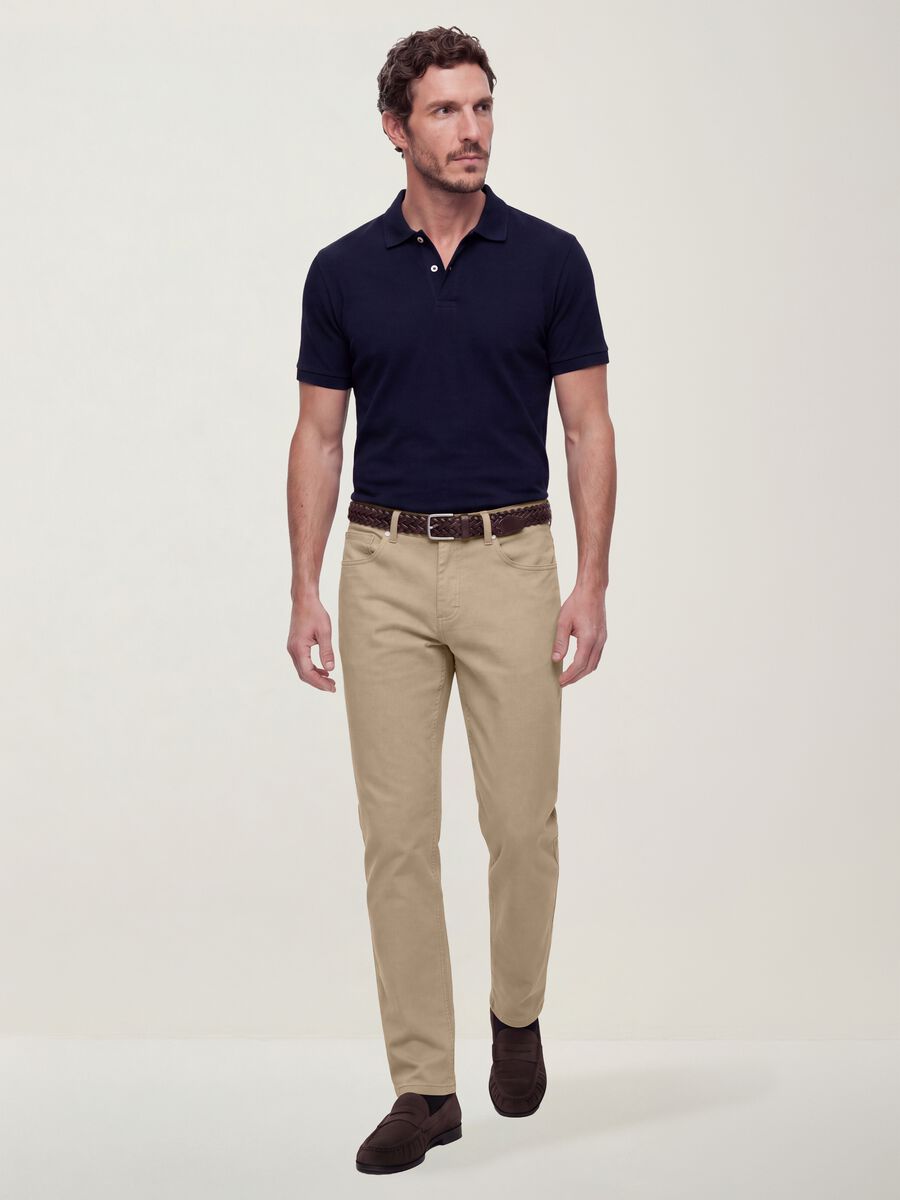 Beige regular-fit stretch cotton twill trousers_0
