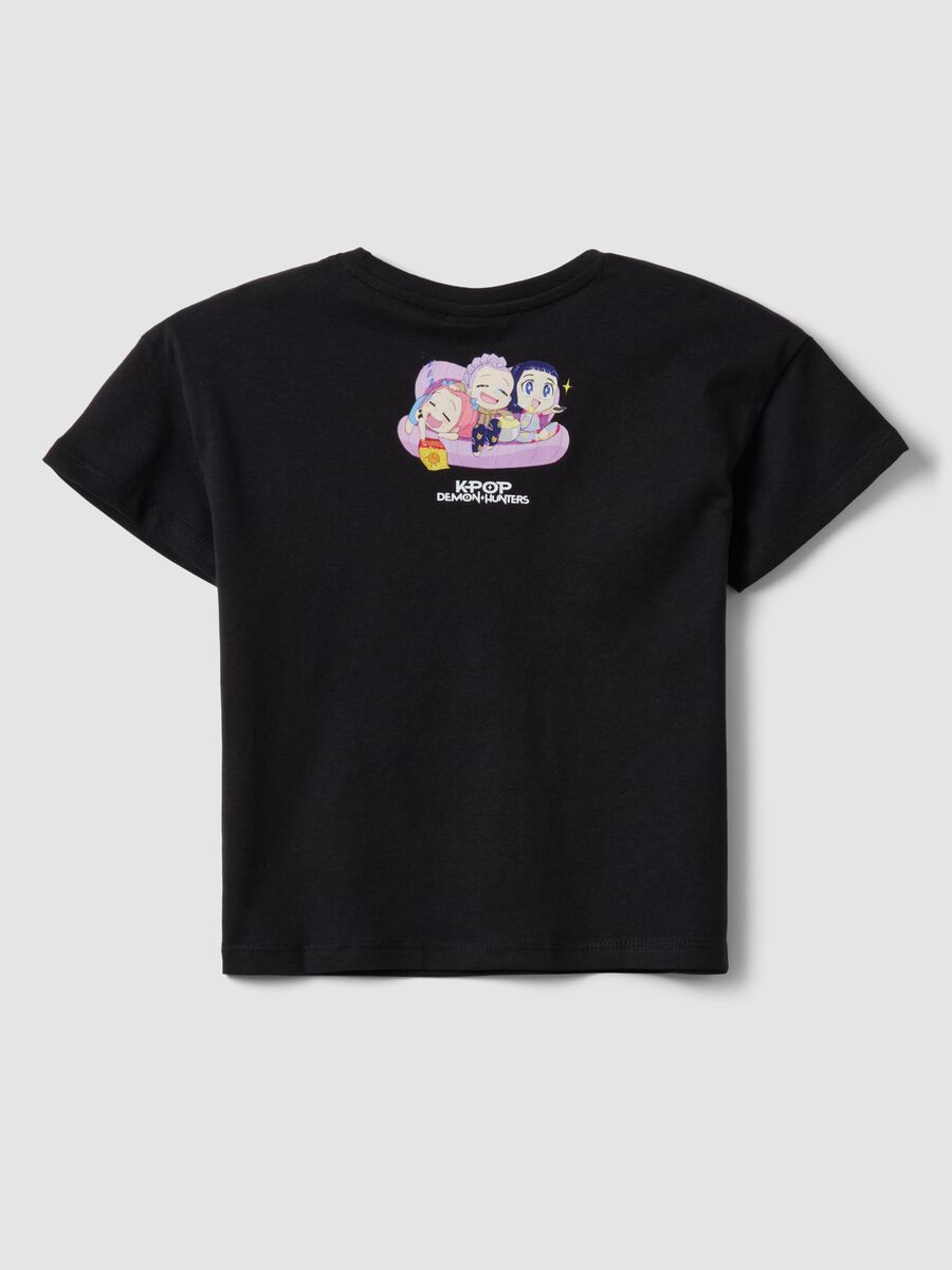 Schwarzes T-Shirt aus reiner Baumwolle mit K-Pop Demon Hunters Print, Regular Fit_1
