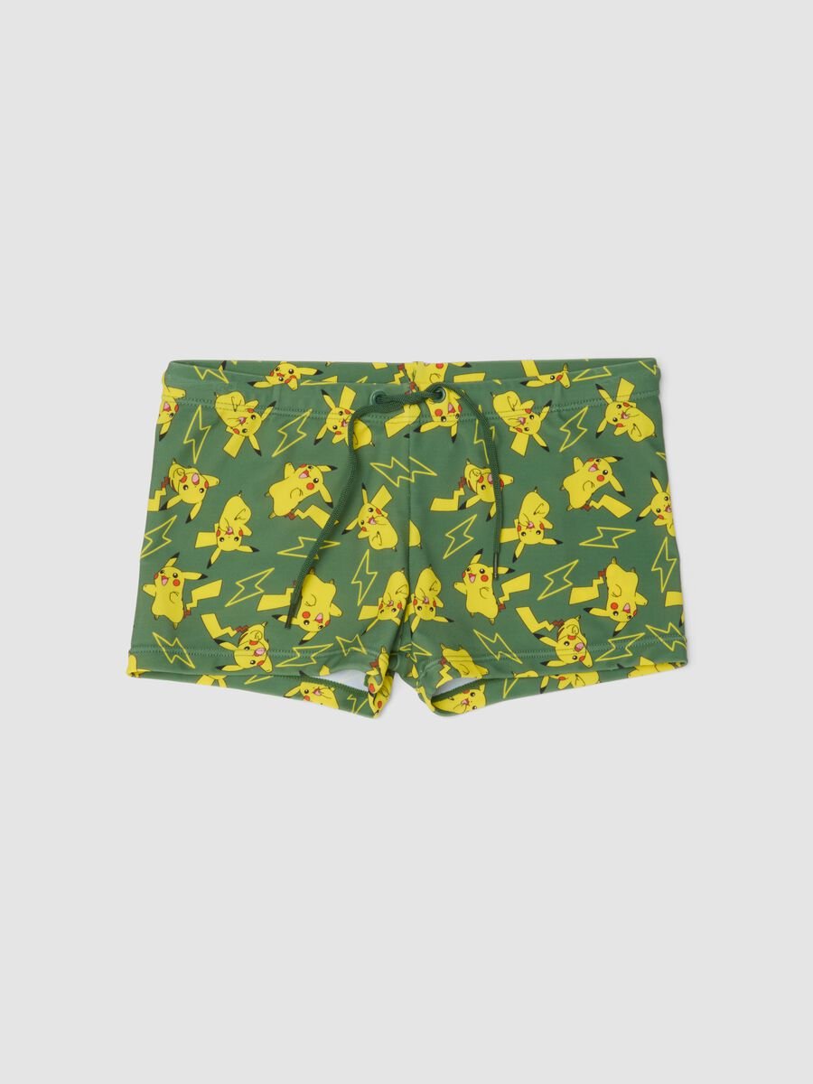Costume boxer verde in tessuto elasticizzato per bambino_0