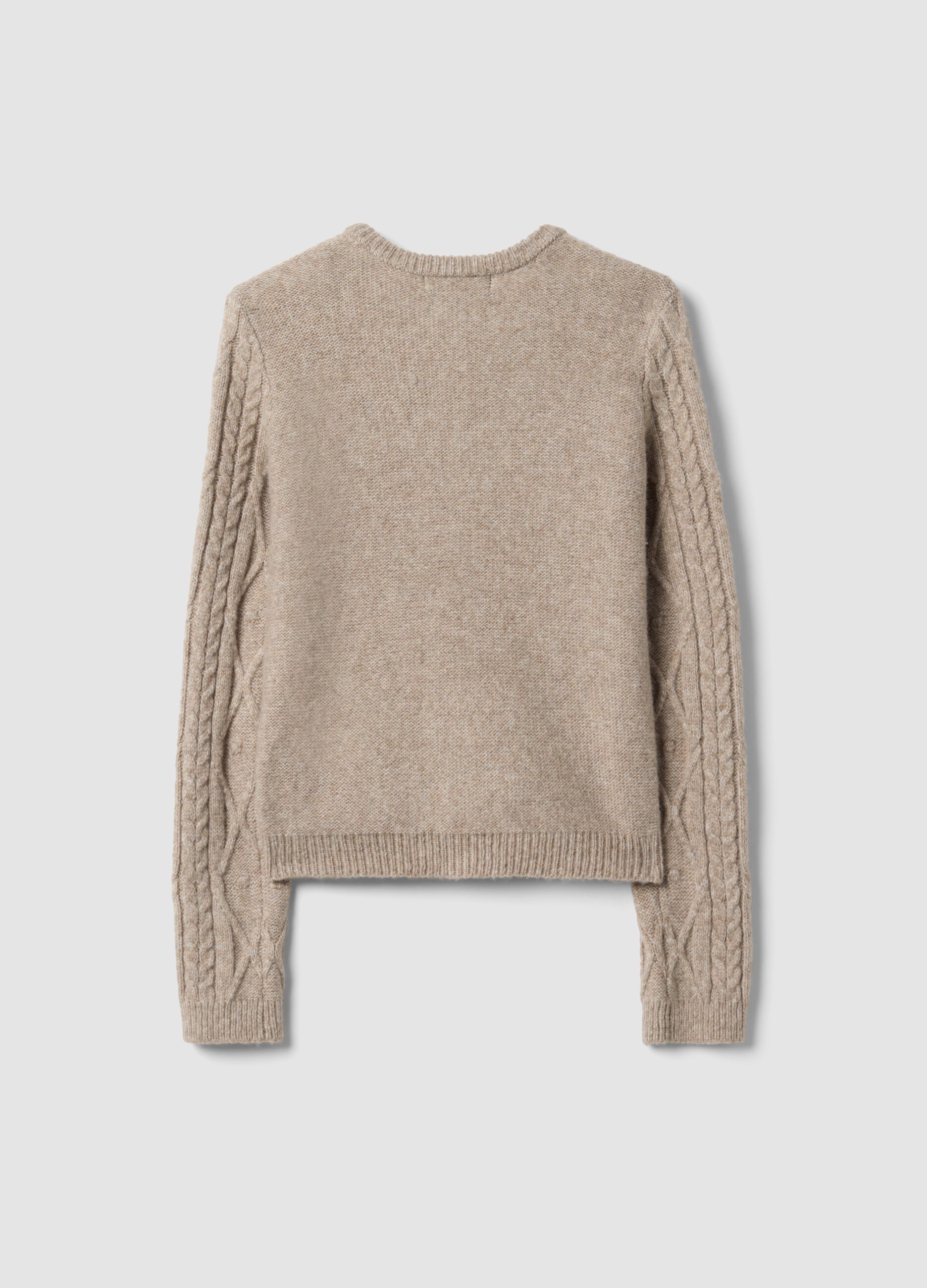 Beige cable-knit wool-blend cardigan