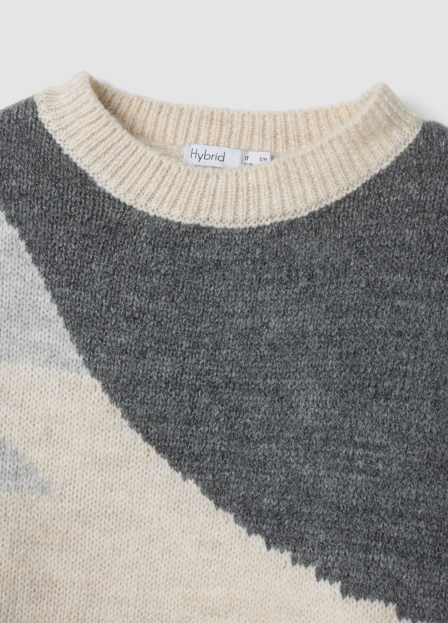 Ecru wool-blend colour-block jumper, regular fit