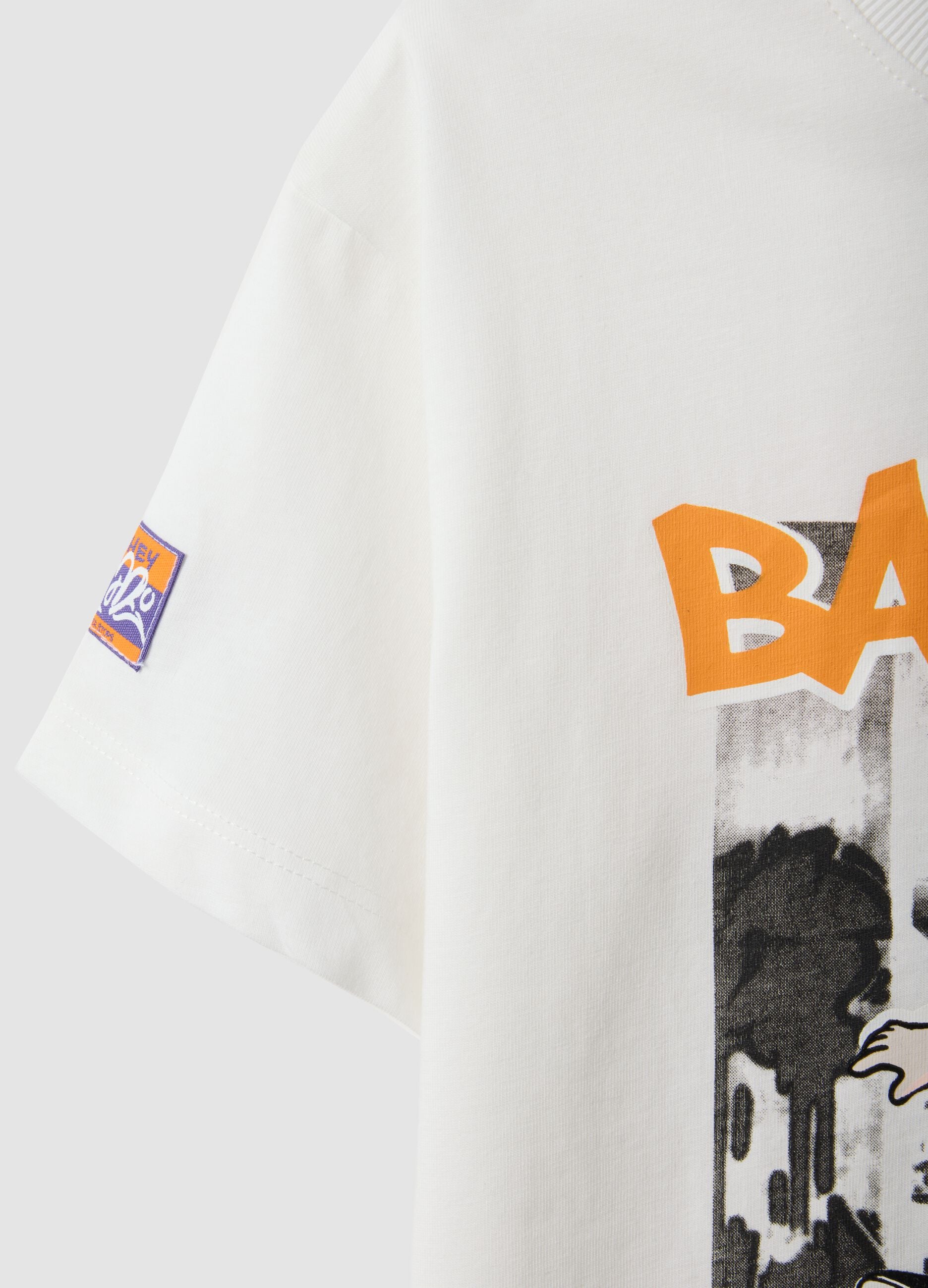White oversized pure cotton T-shirt with skate print for boys