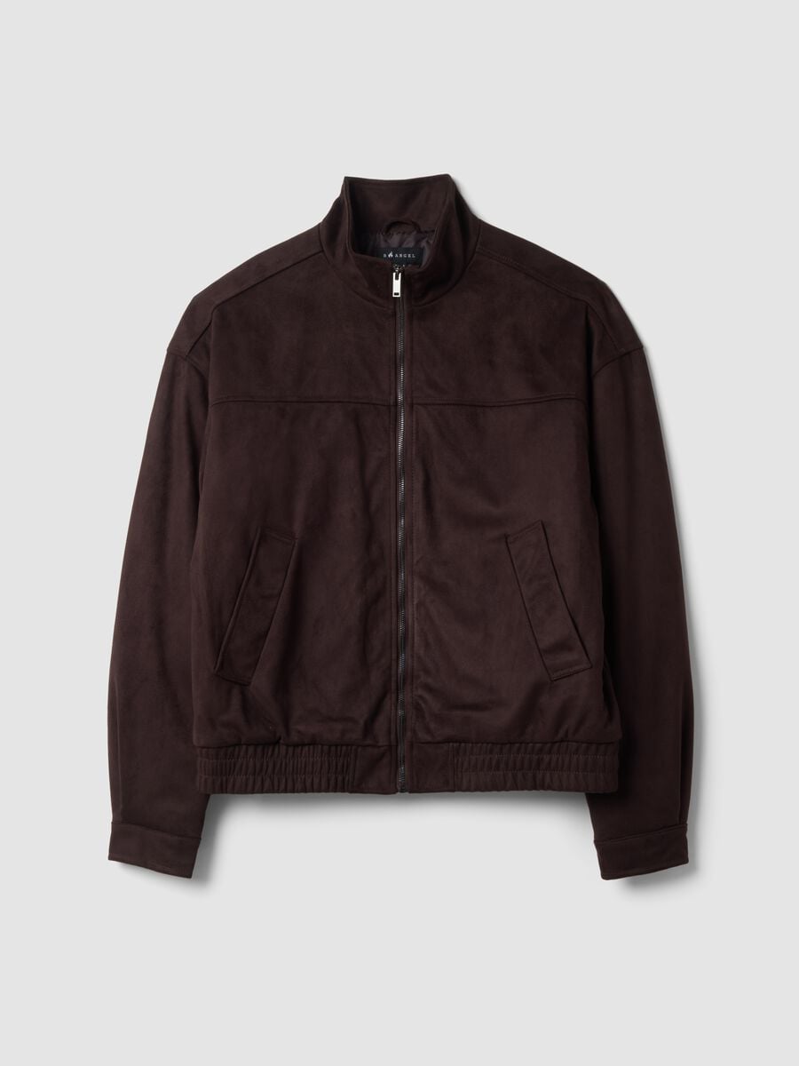 Braune, wattierte Cropped-Jacke mit Rei&szlig;verschluss, Oversized-Fit_0