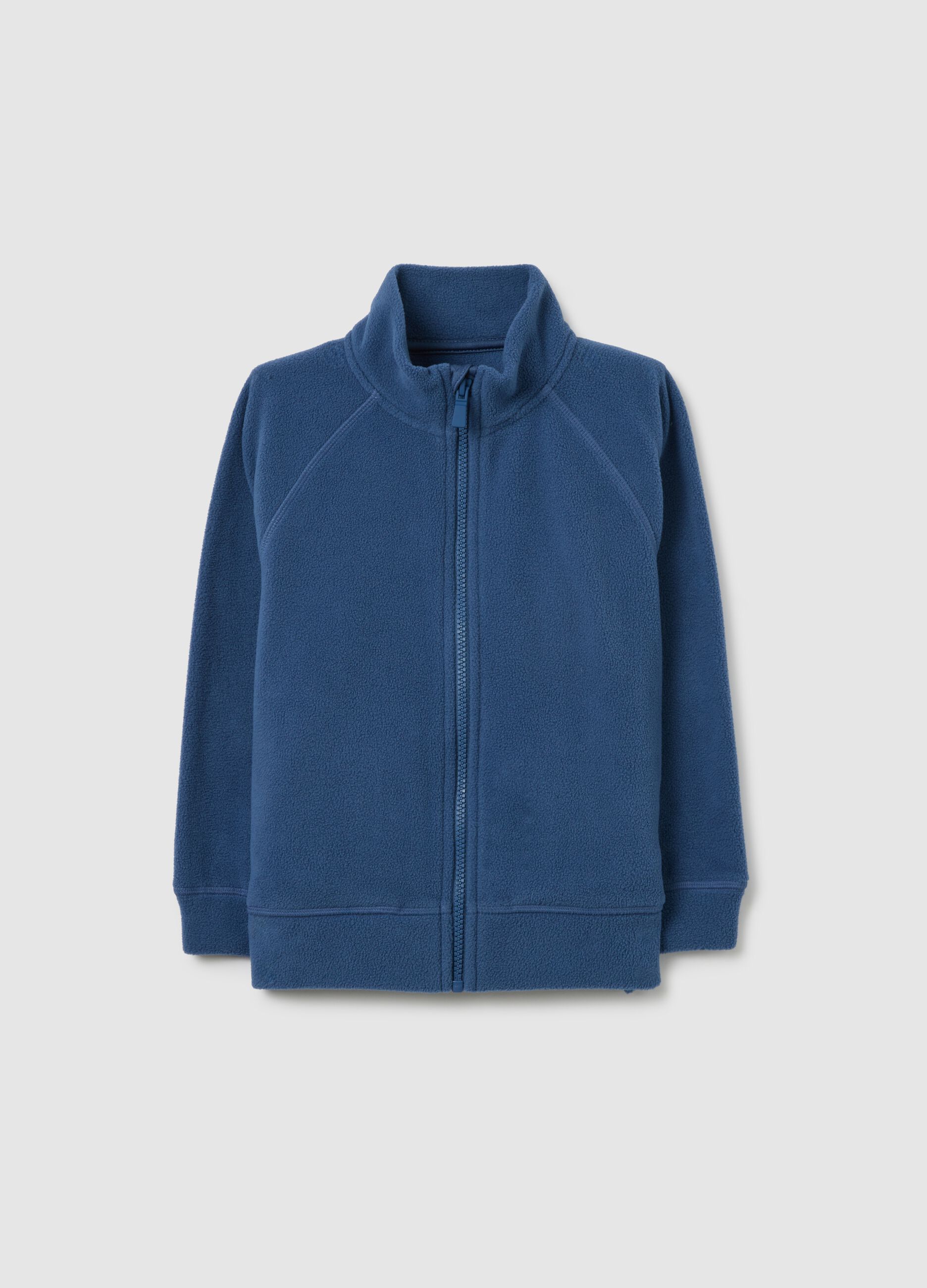 Child's blue fleece with high collar and full zip, over fit