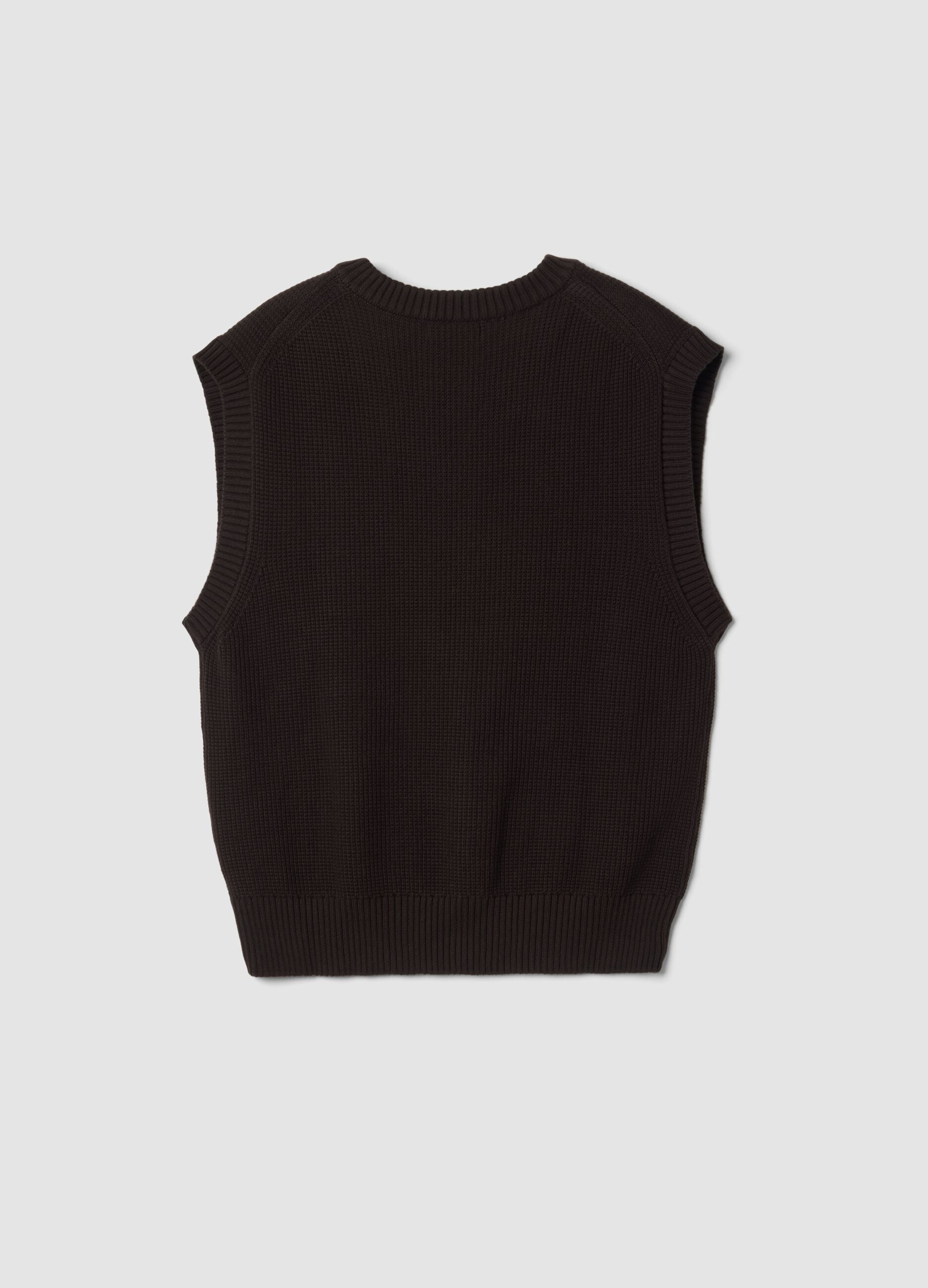 Brown pure cotton gilet with deep V-neck