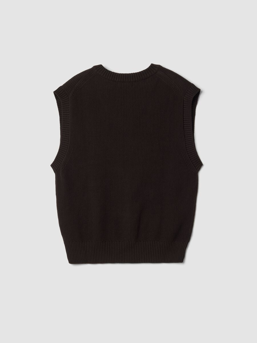 Brown pure cotton gilet with deep V-neck_1