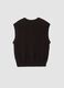 Brown pure cotton gilet with deep V-neck_1