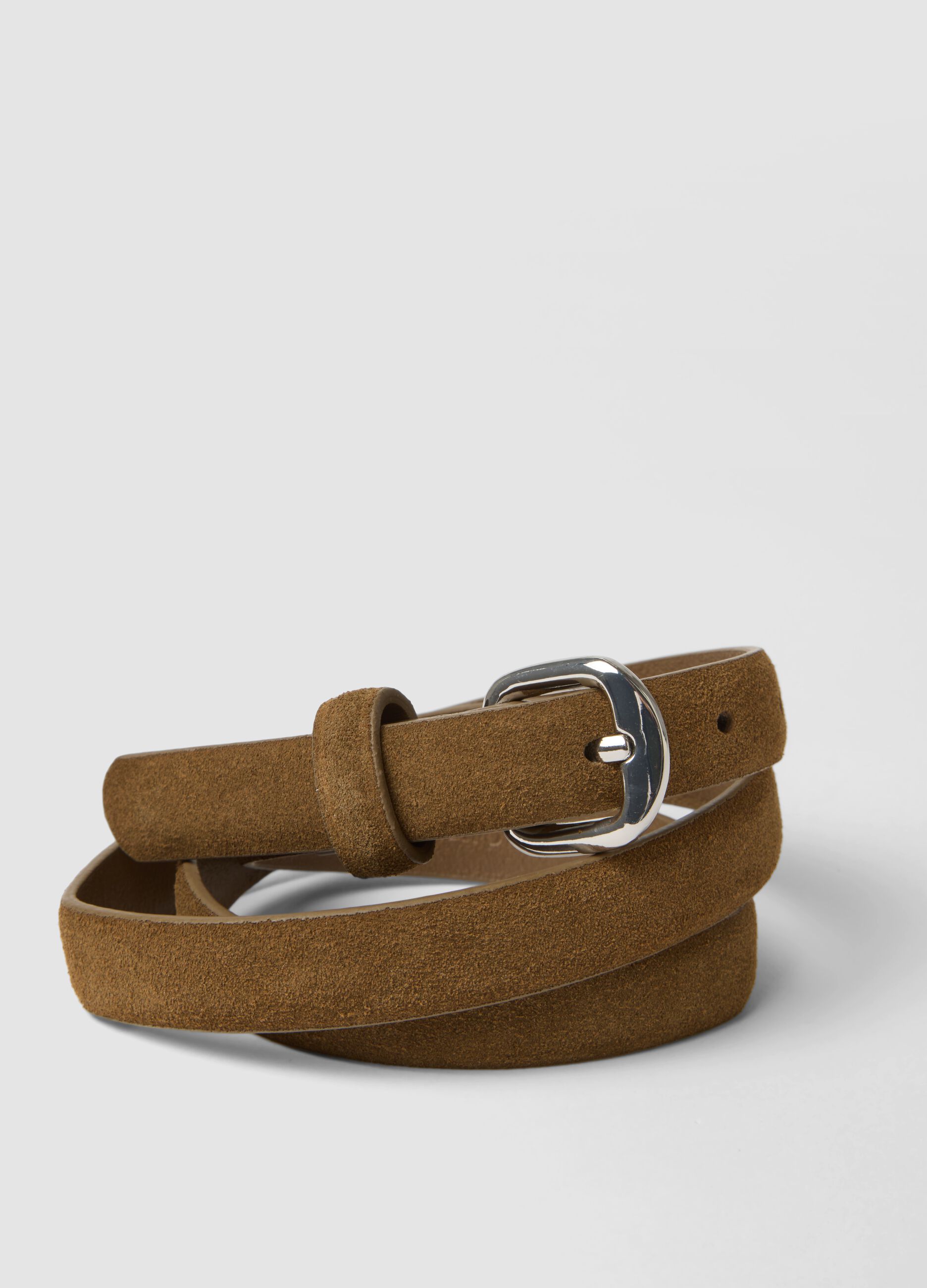 Slim brown genuine leather belt