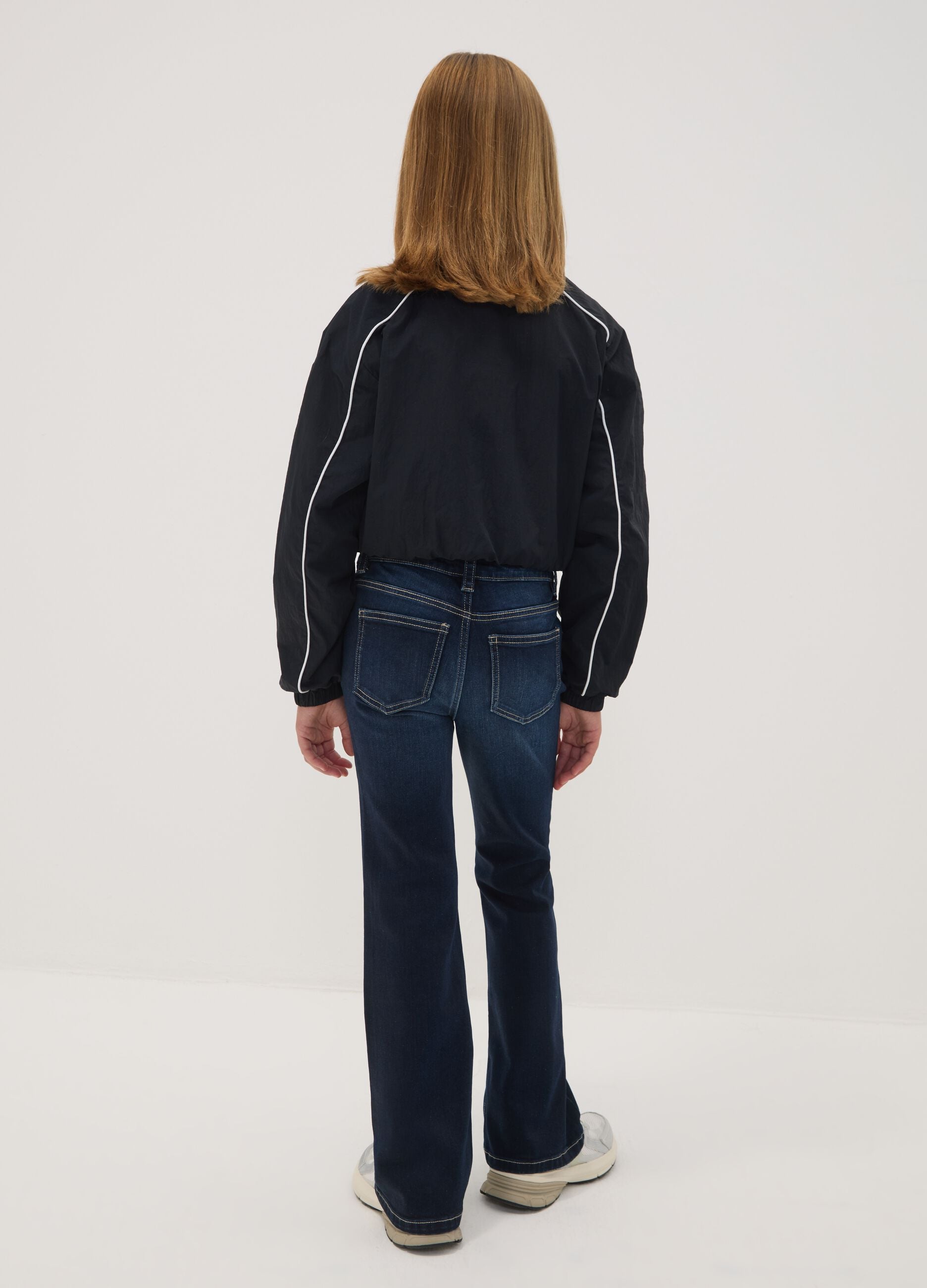 Girls&rsquo; blue flared stretch-cotton jeans