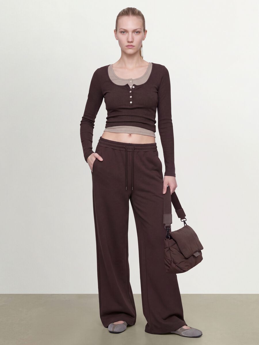 Braune Wide-Leg-Hose aus elastischem Modal mit Tunnelzug_0