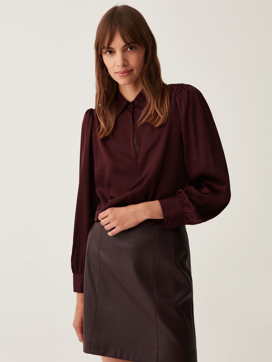 Satin blouse with puffy sleeves_0