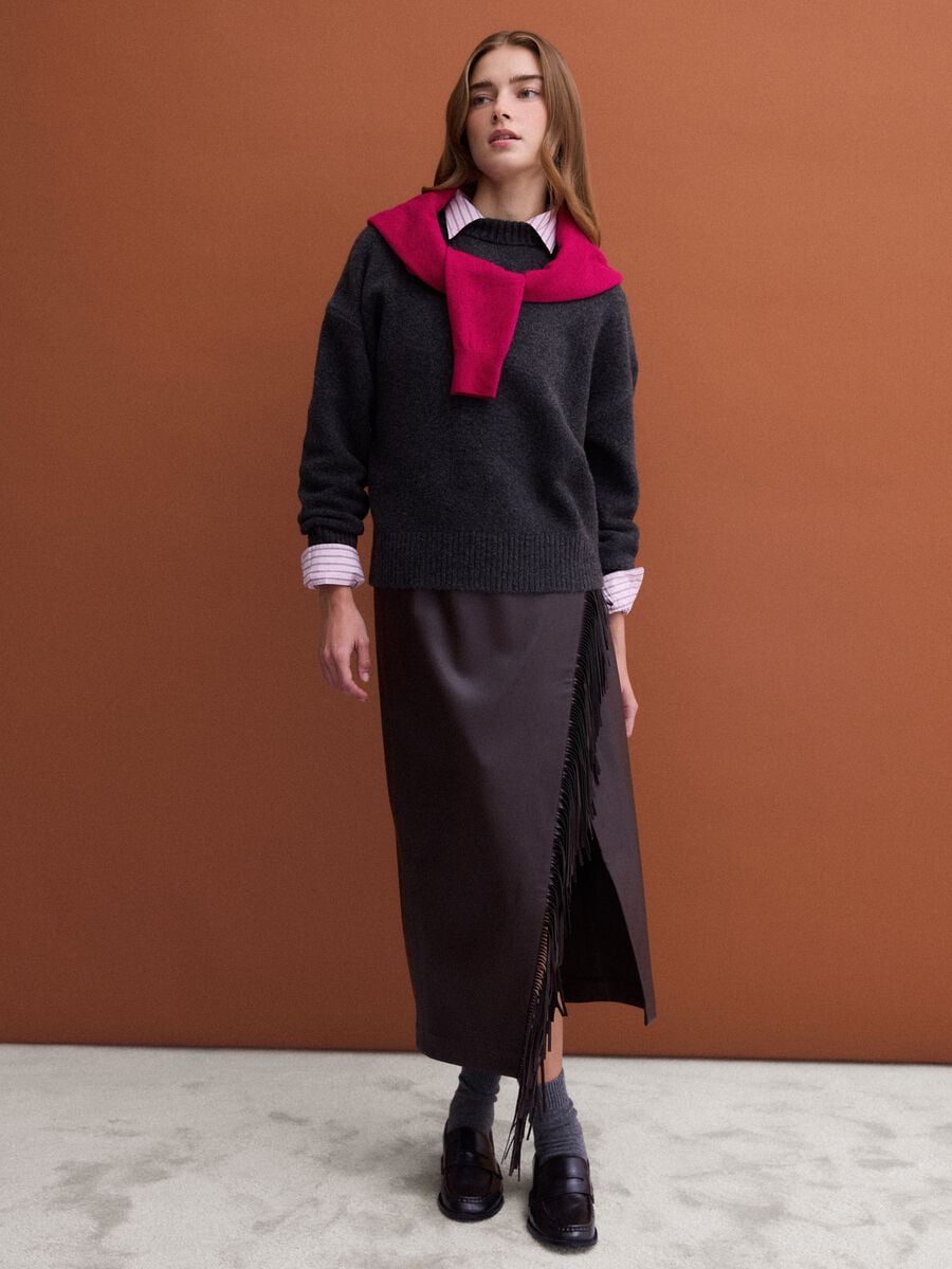 Brown midi skirt with fringe_1