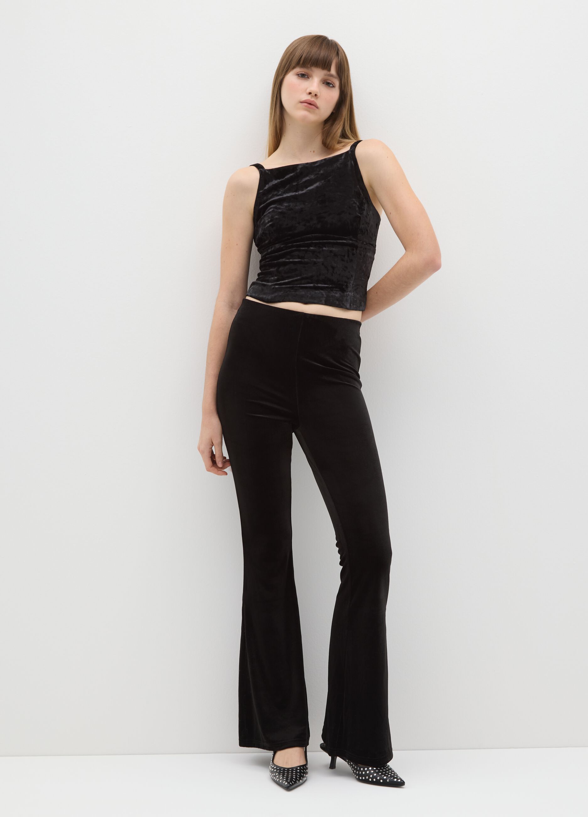 Black stretchy flare trousers