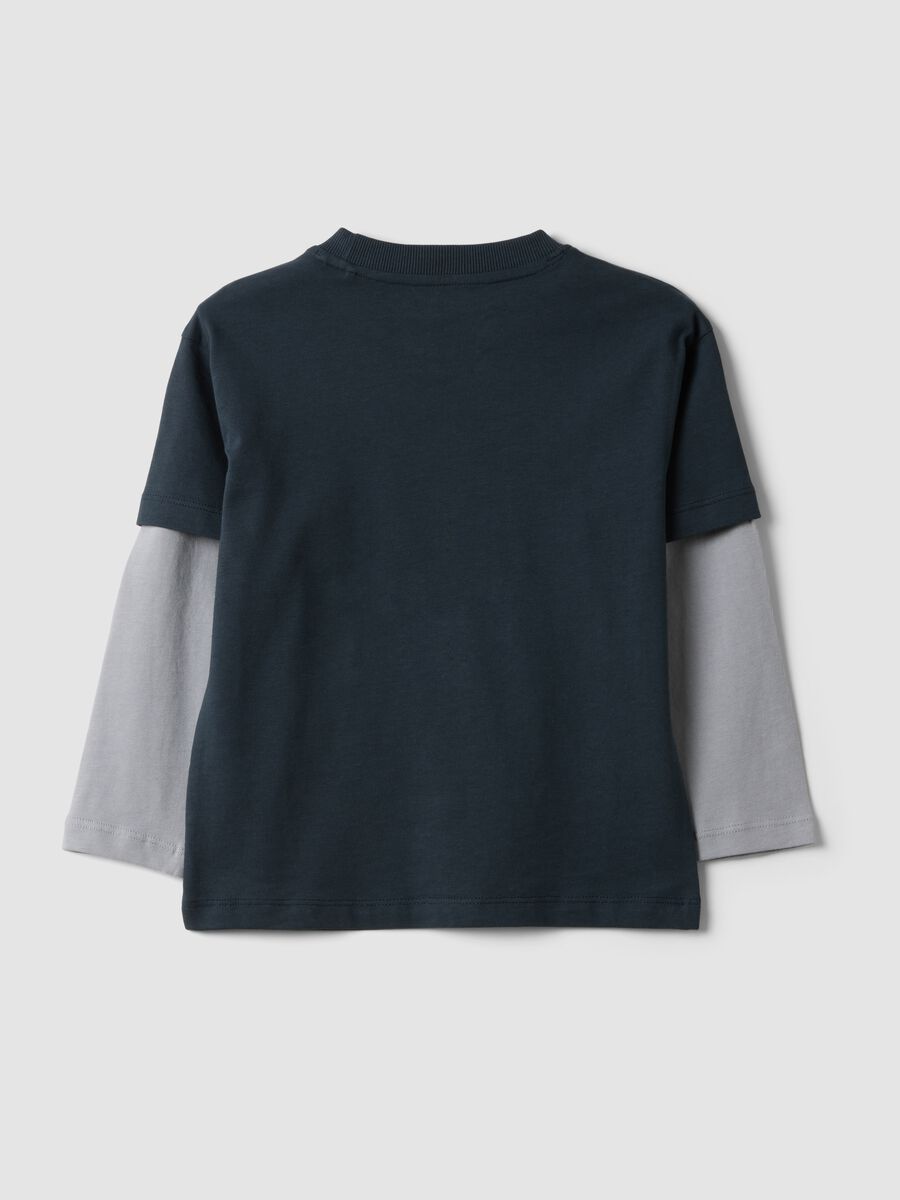 T-shirt blu notte in puro cotone con stampa_2
