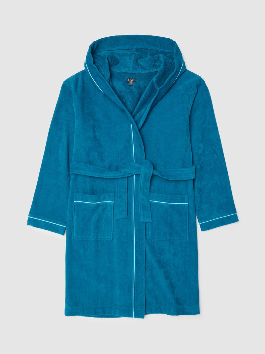 Boys' Pure Cotton Blue Bathrobe with Hood_0
